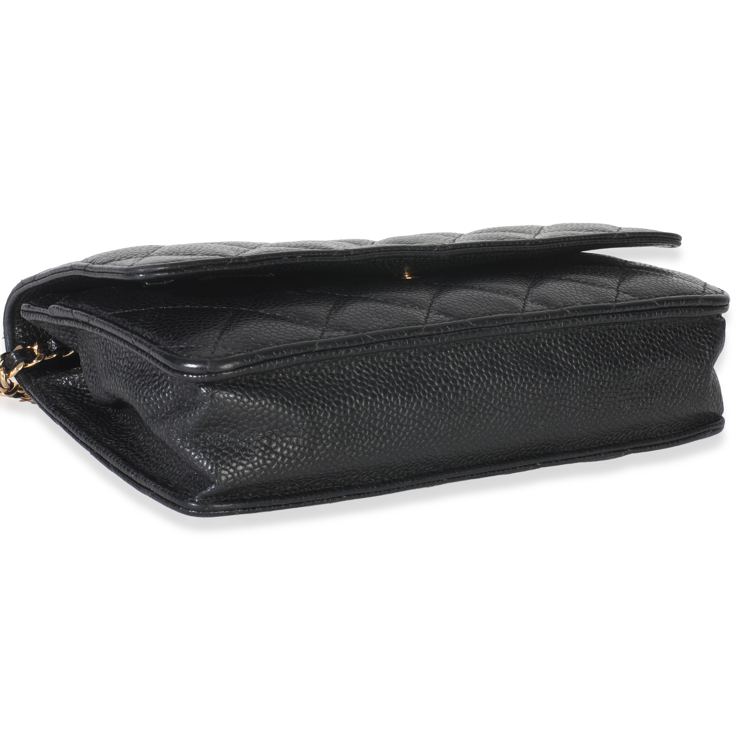 Black Quilted Caviar Classic Wallet On Chain