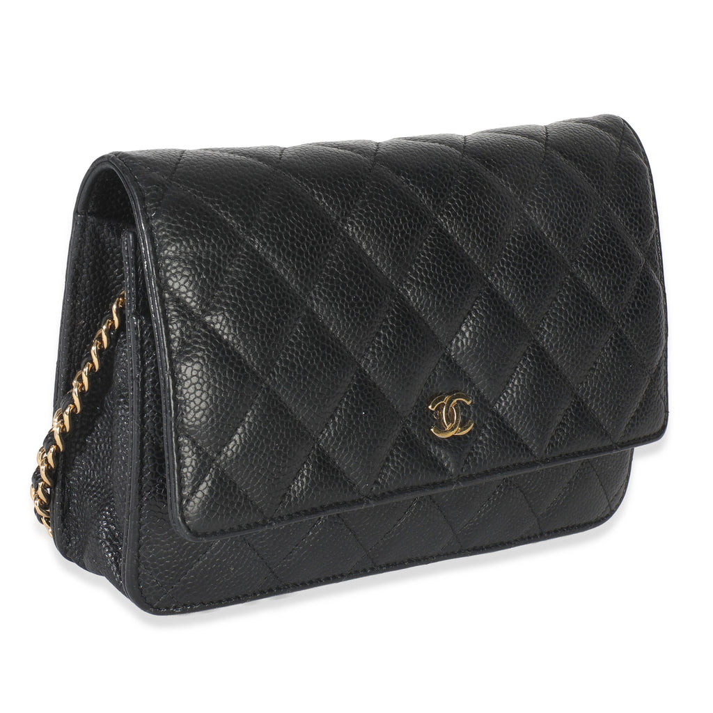 Black Quilted Caviar Classic Wallet On Chain