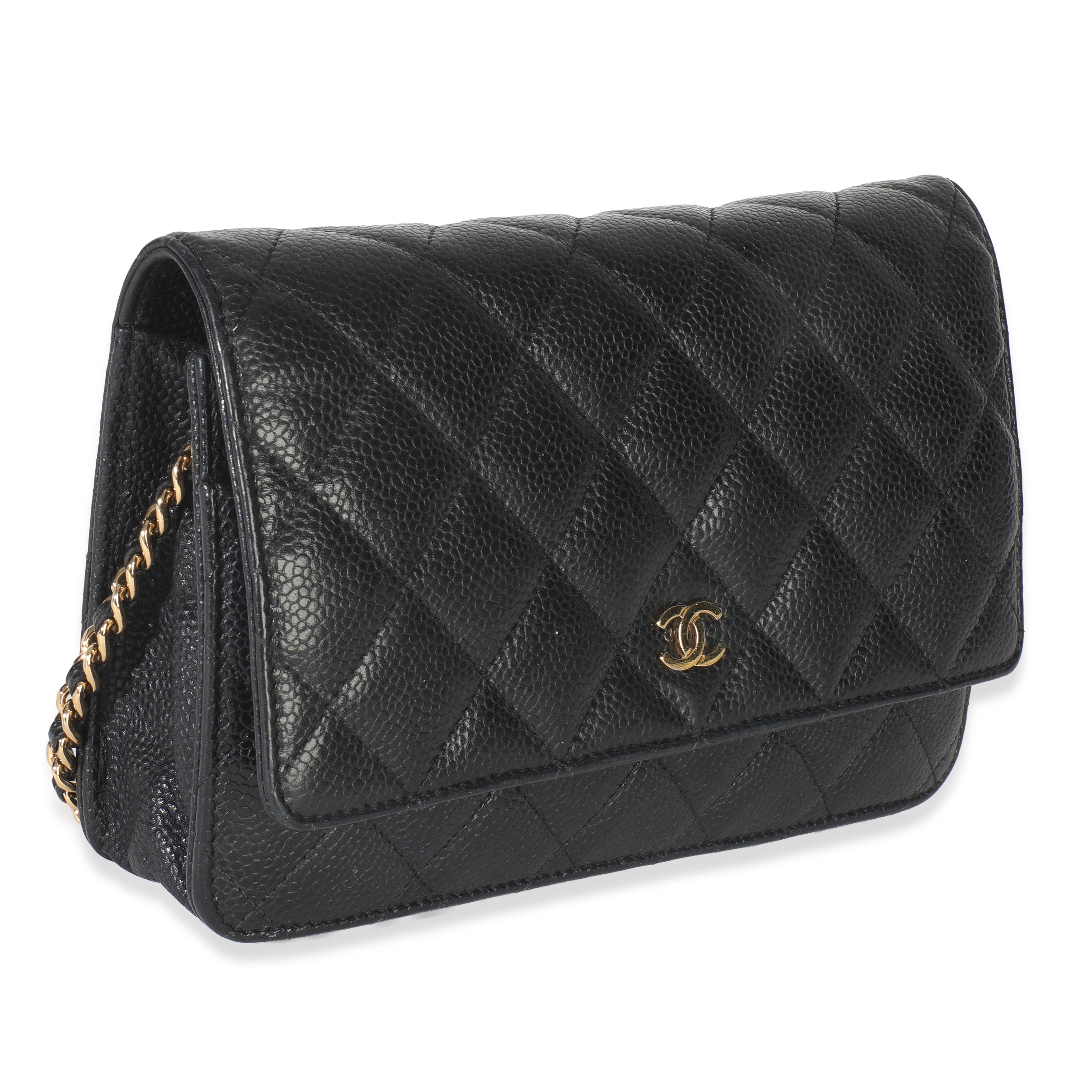 Black Quilted Caviar Classic Wallet On Chain