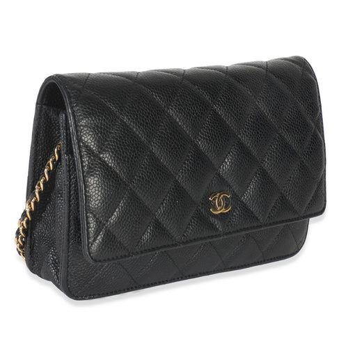 Black Quilted Caviar Classic Wallet On Chain