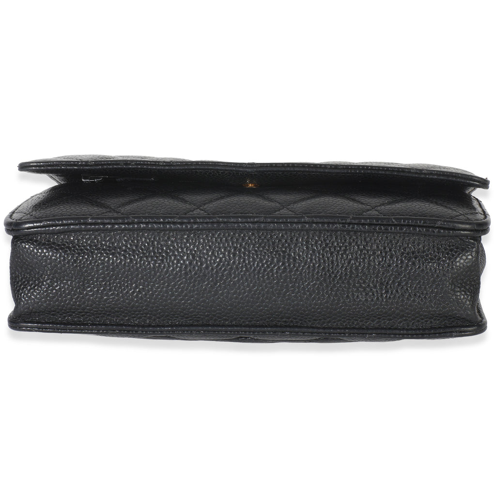 Black Quilted Caviar Classic Wallet On Chain