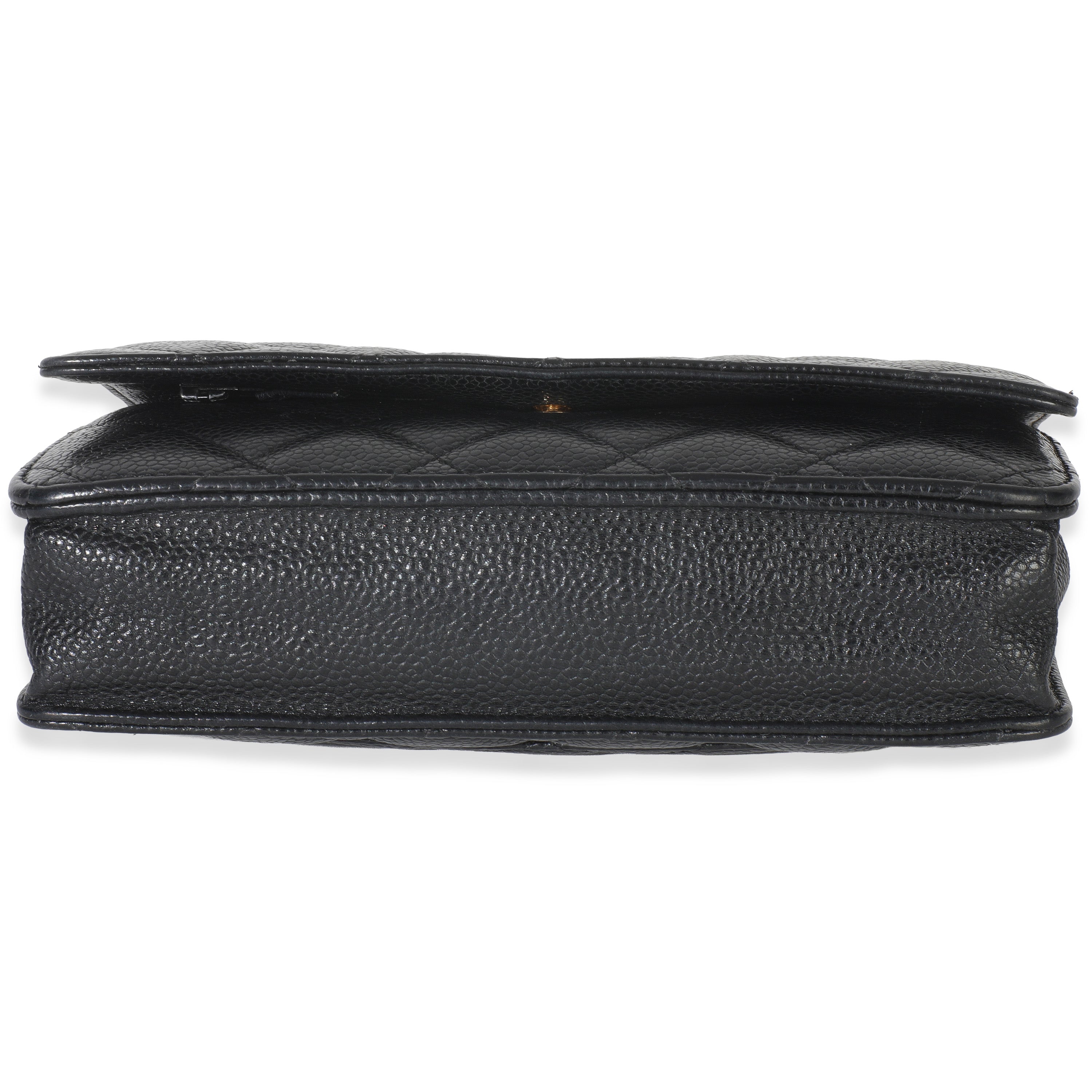 Black Quilted Caviar Classic Wallet On Chain