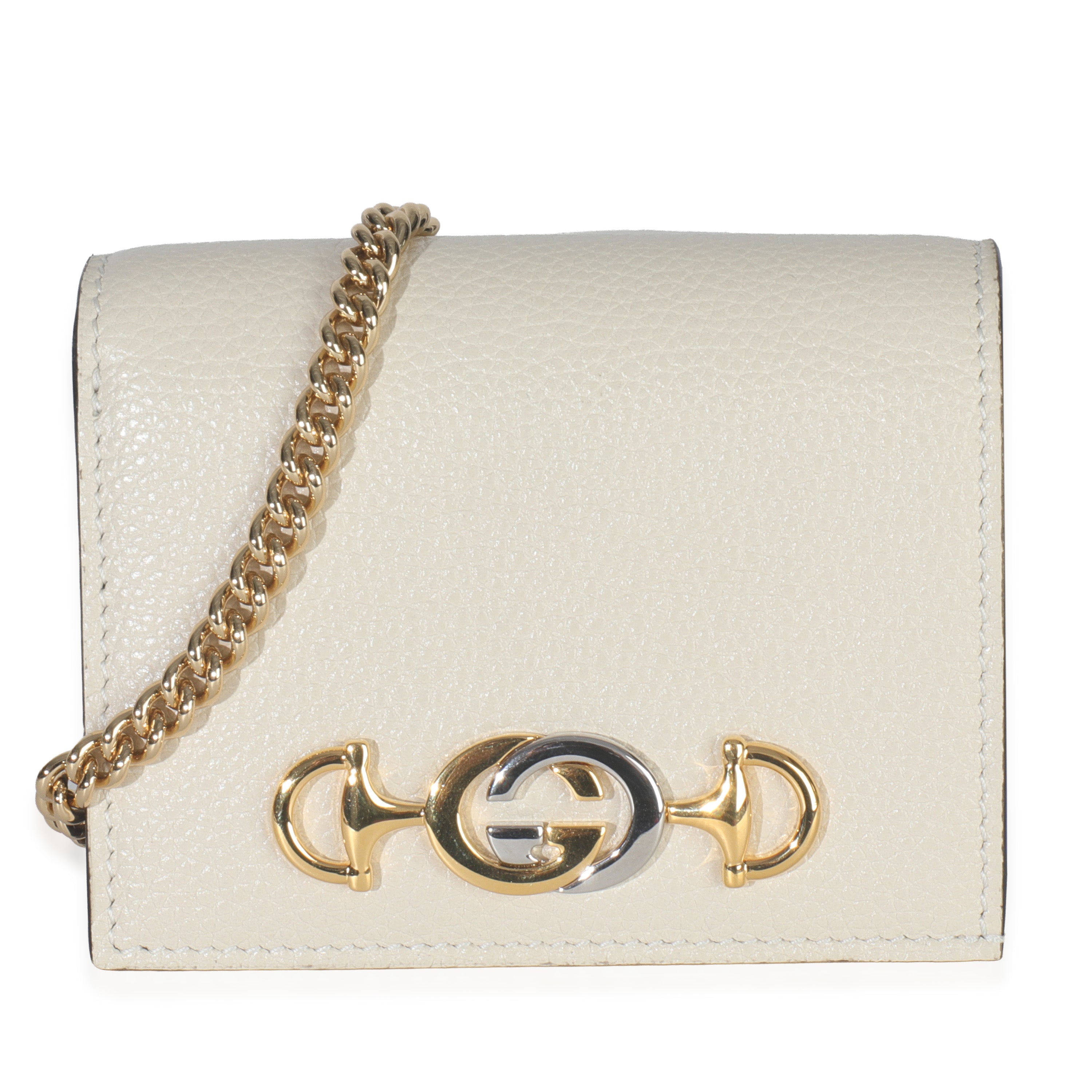 Vintage White Grainy Calfskin Zumi Chain Card Case Wallet