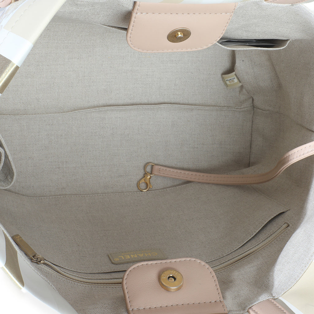 Beige Brown Canvas Floral Shopping Tote
