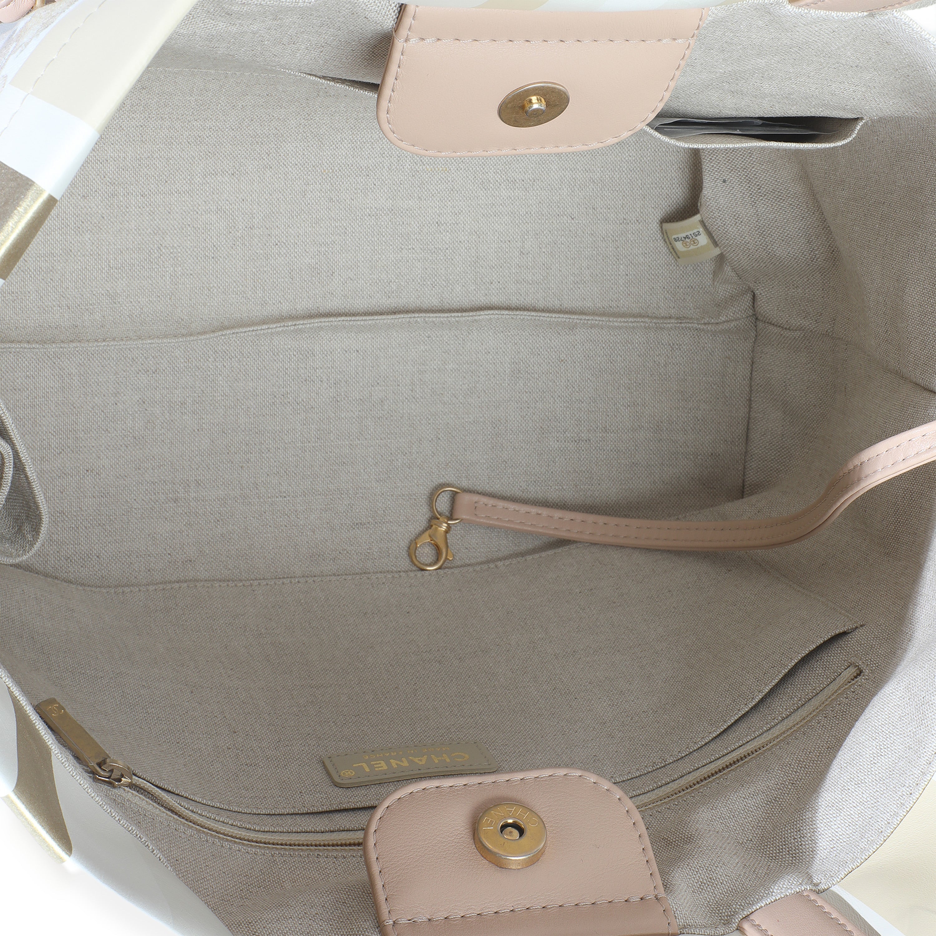 Beige Brown Canvas Floral Shopping Tote