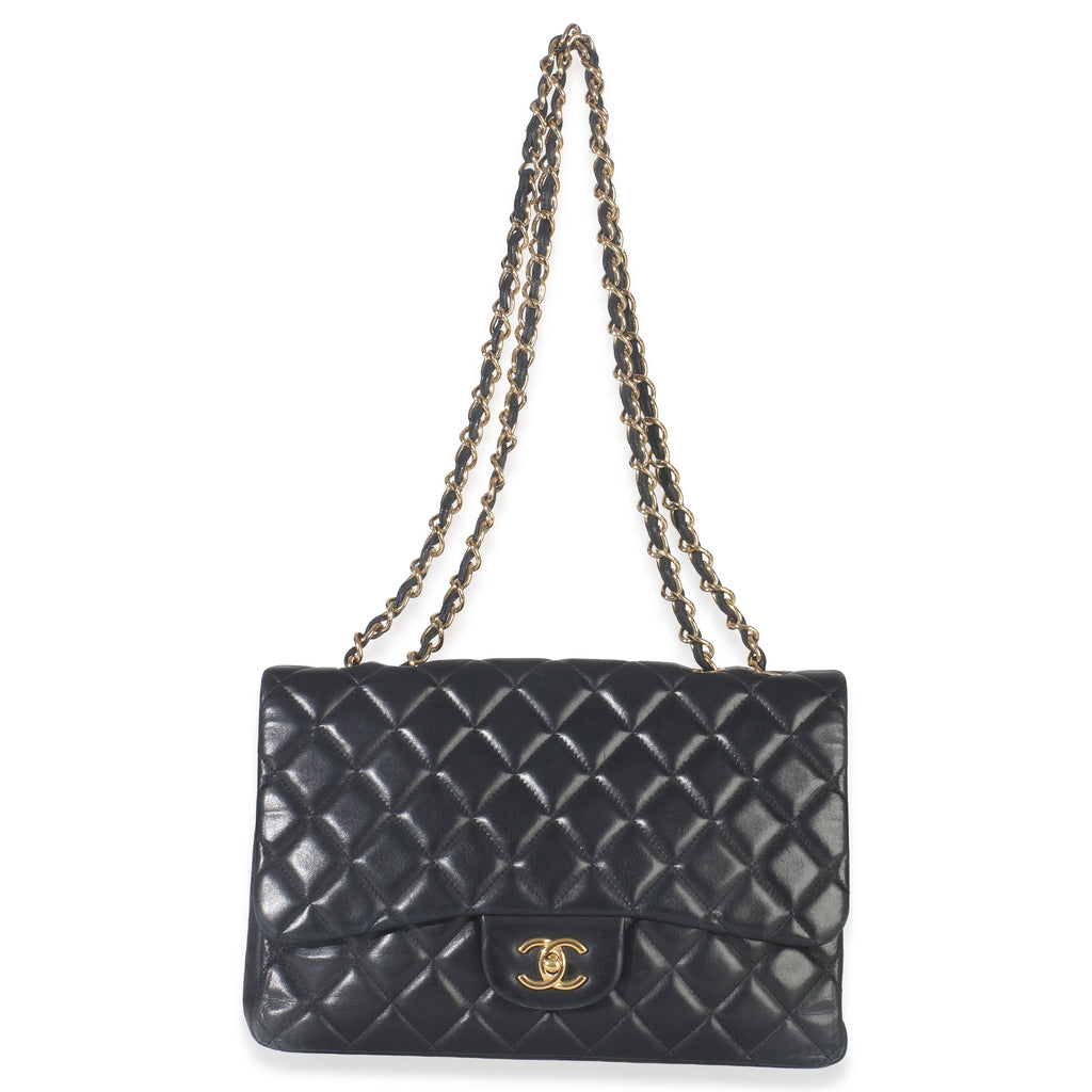 Black Quilted Lambskin Jumbo Single Flap Bag