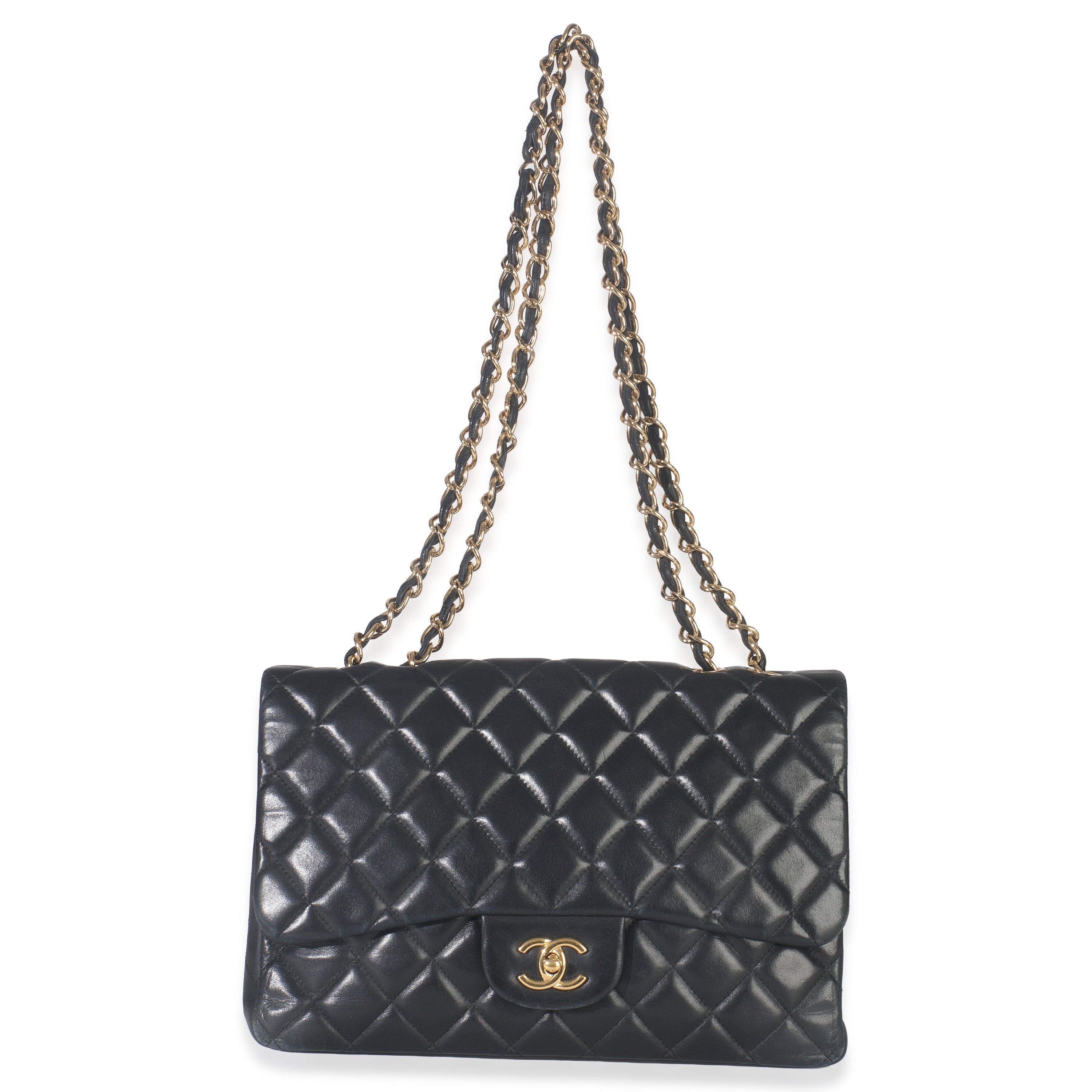 Black Quilted Lambskin Jumbo Single Flap Bag