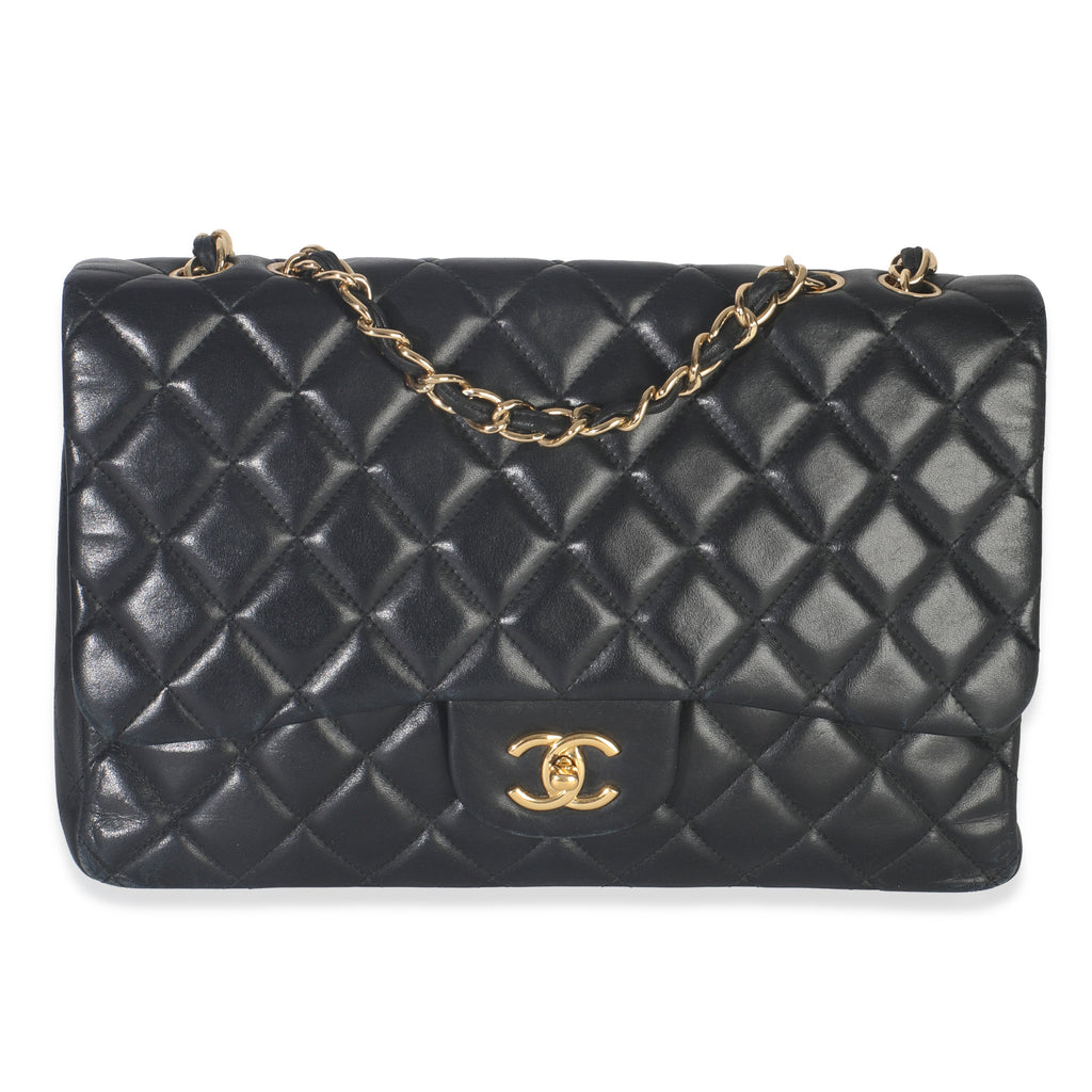 Black Quilted Lambskin Jumbo Single Flap Bag