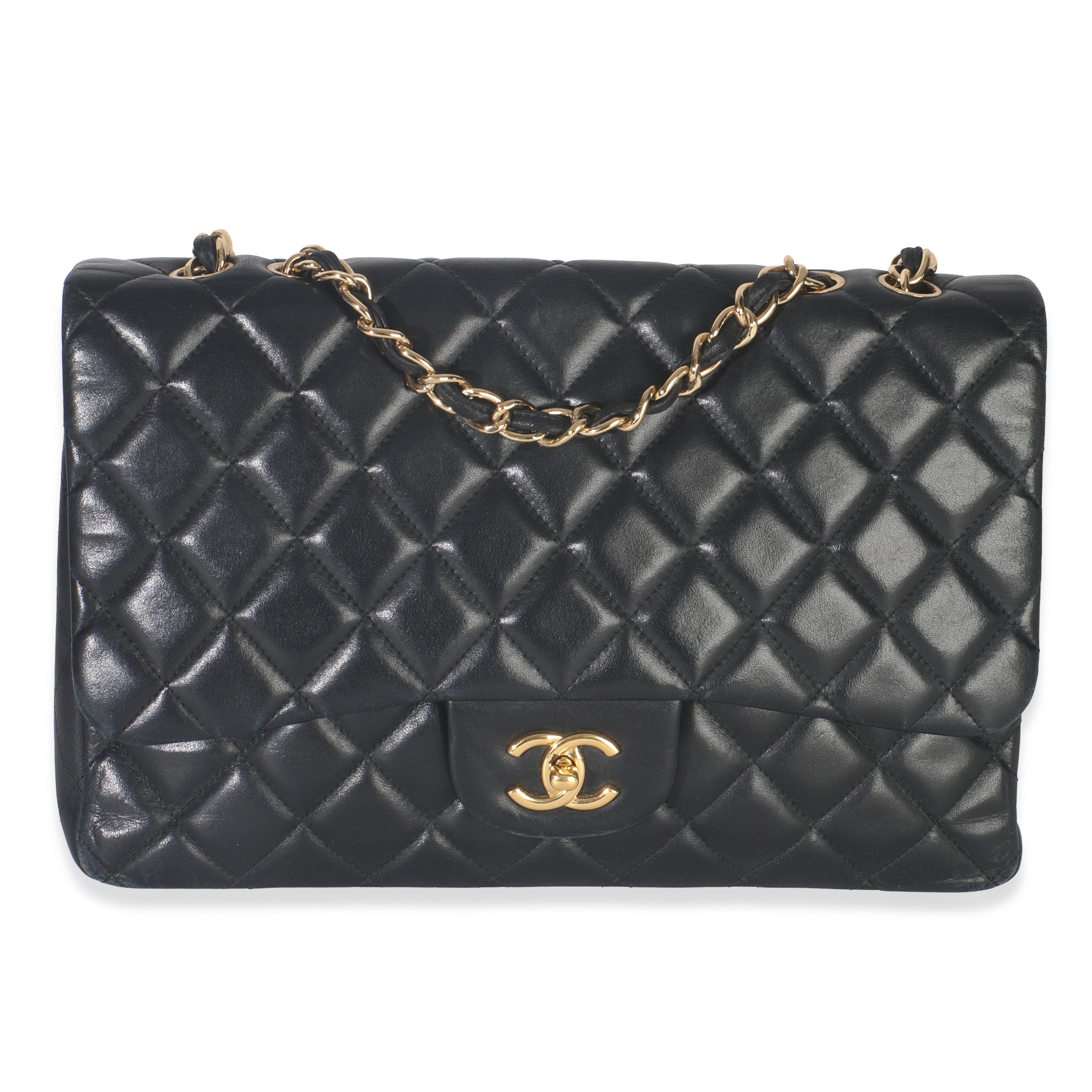 Black Quilted Lambskin Jumbo Single Flap Bag