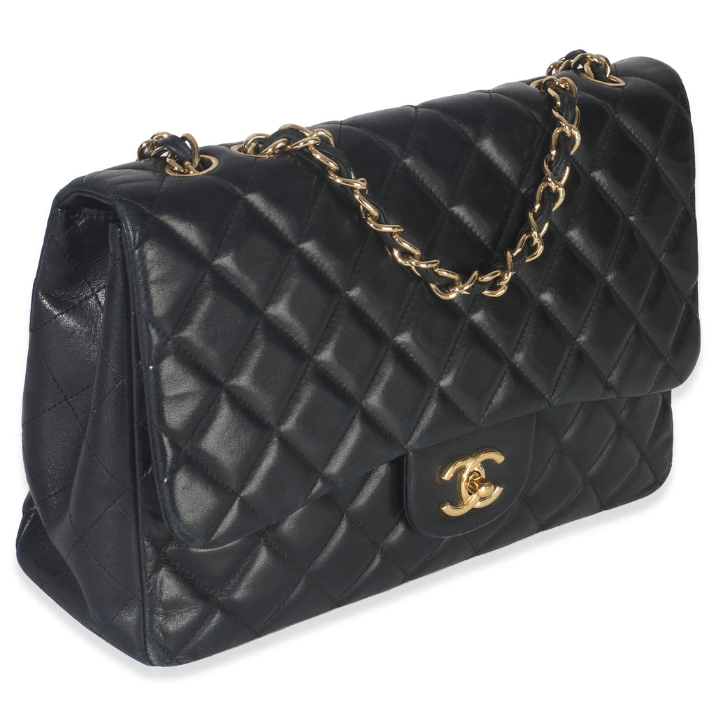 Black Quilted Lambskin Jumbo Single Flap Bag