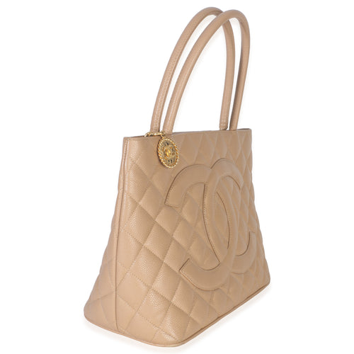 Beige Quilted Caviar Medallion Tote