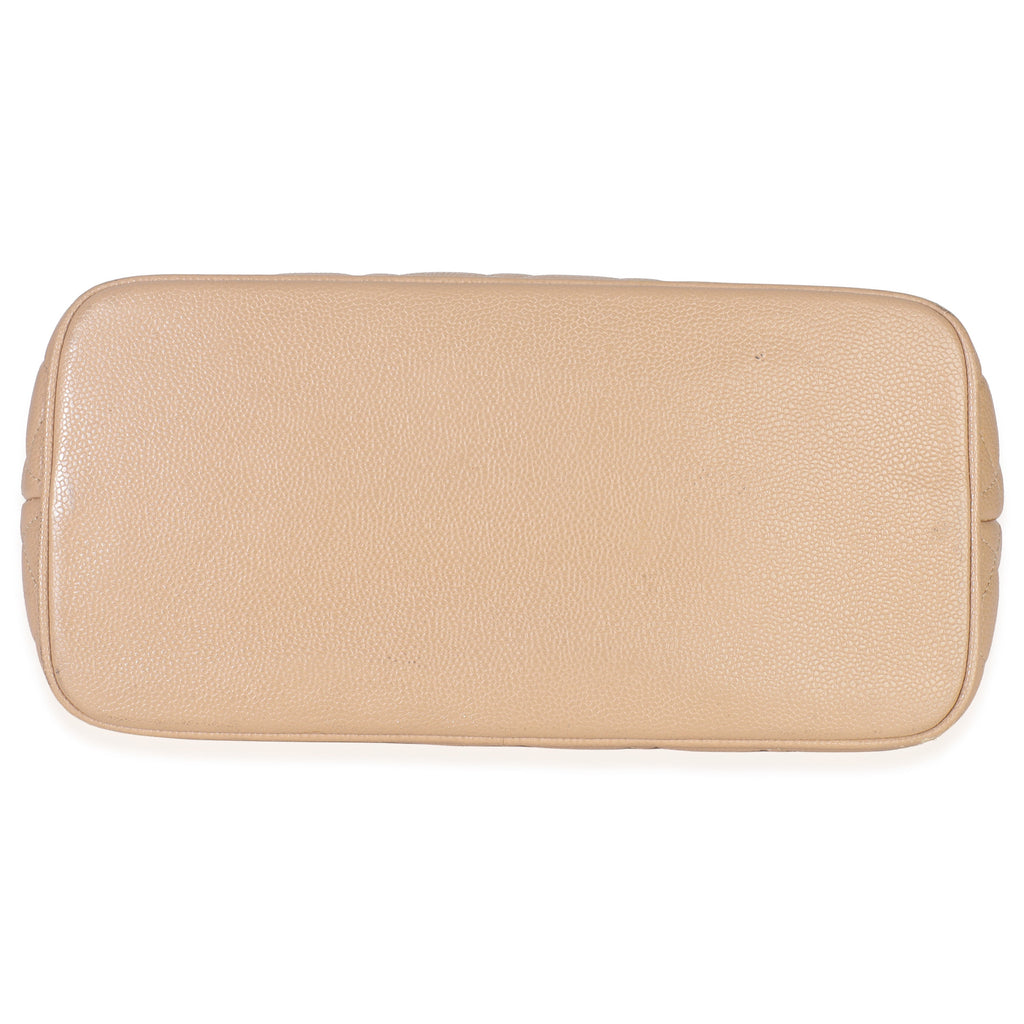 Beige Quilted Caviar Medallion Tote