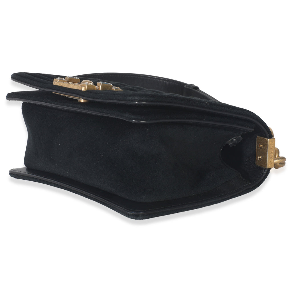 Black Quilted Velvet Strass Small Boy Bag