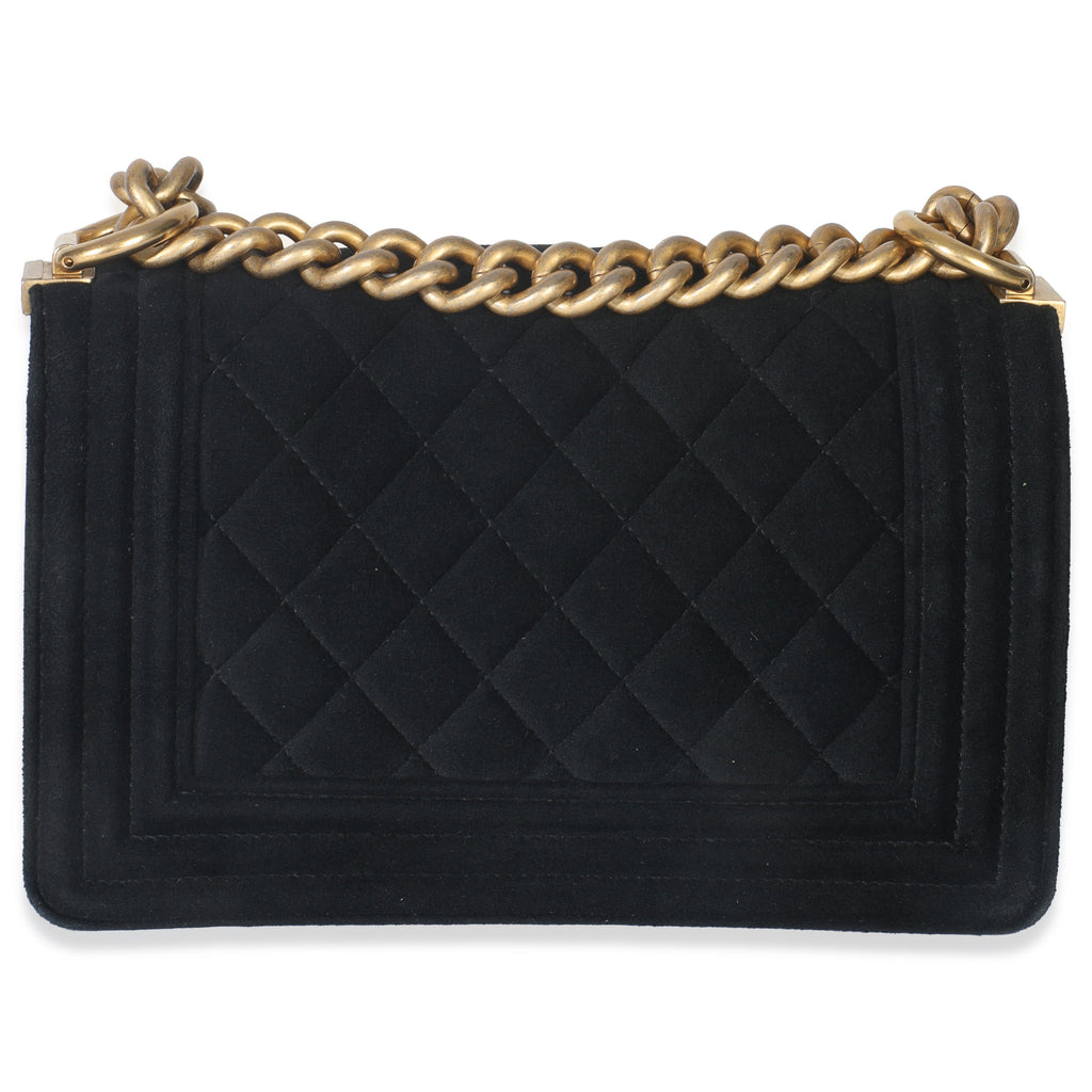 Black Quilted Velvet Strass Small Boy Bag