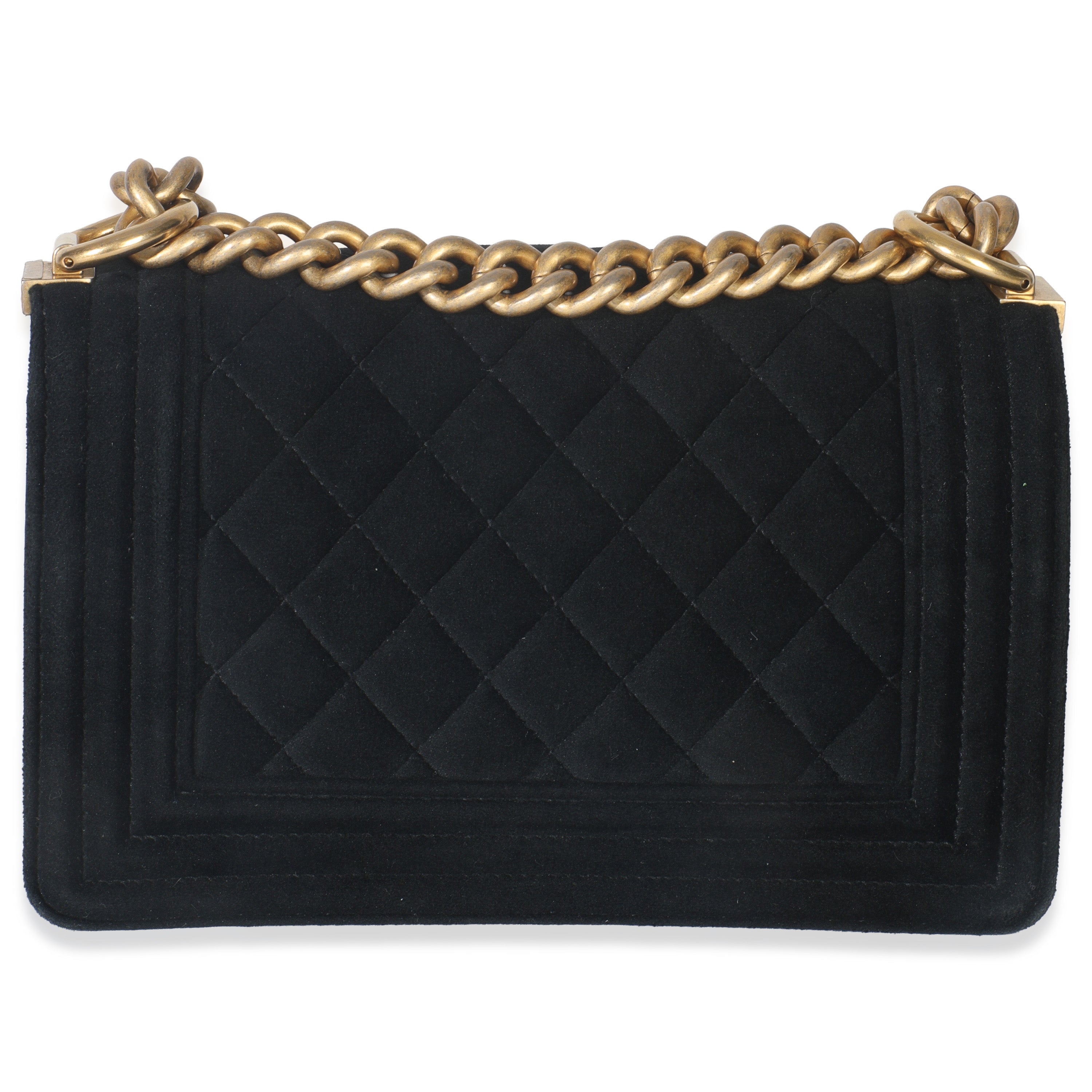Black Quilted Velvet Strass Small Boy Bag