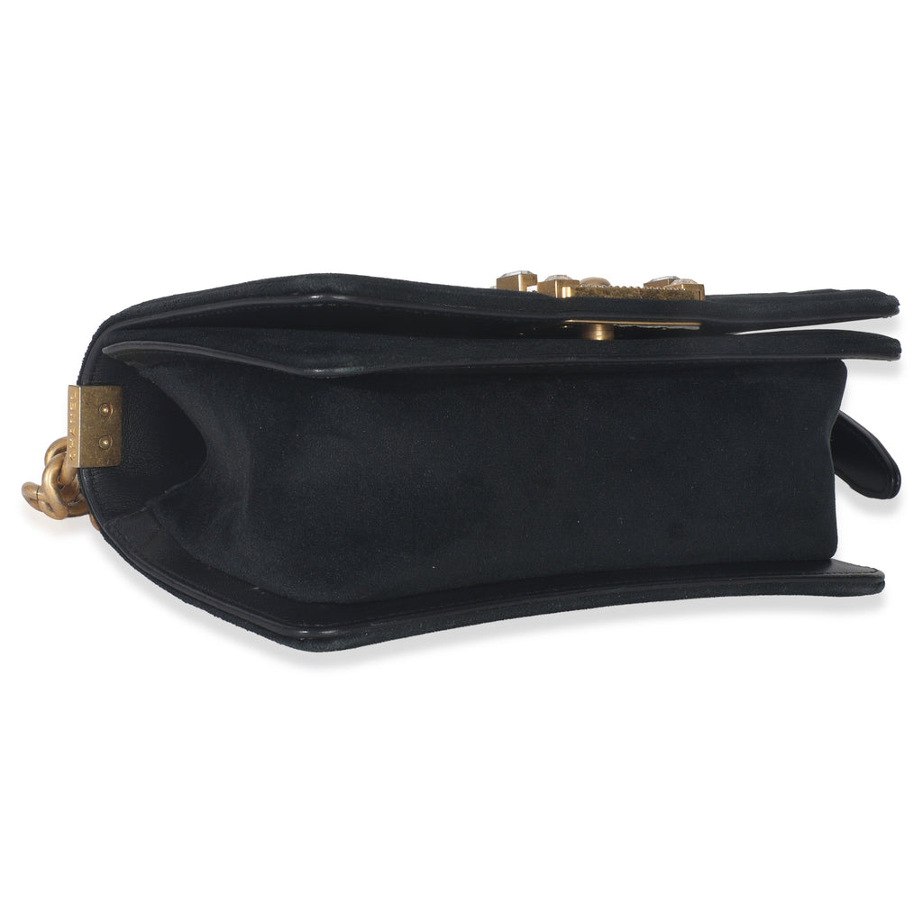 Black Quilted Velvet Strass Small Boy Bag