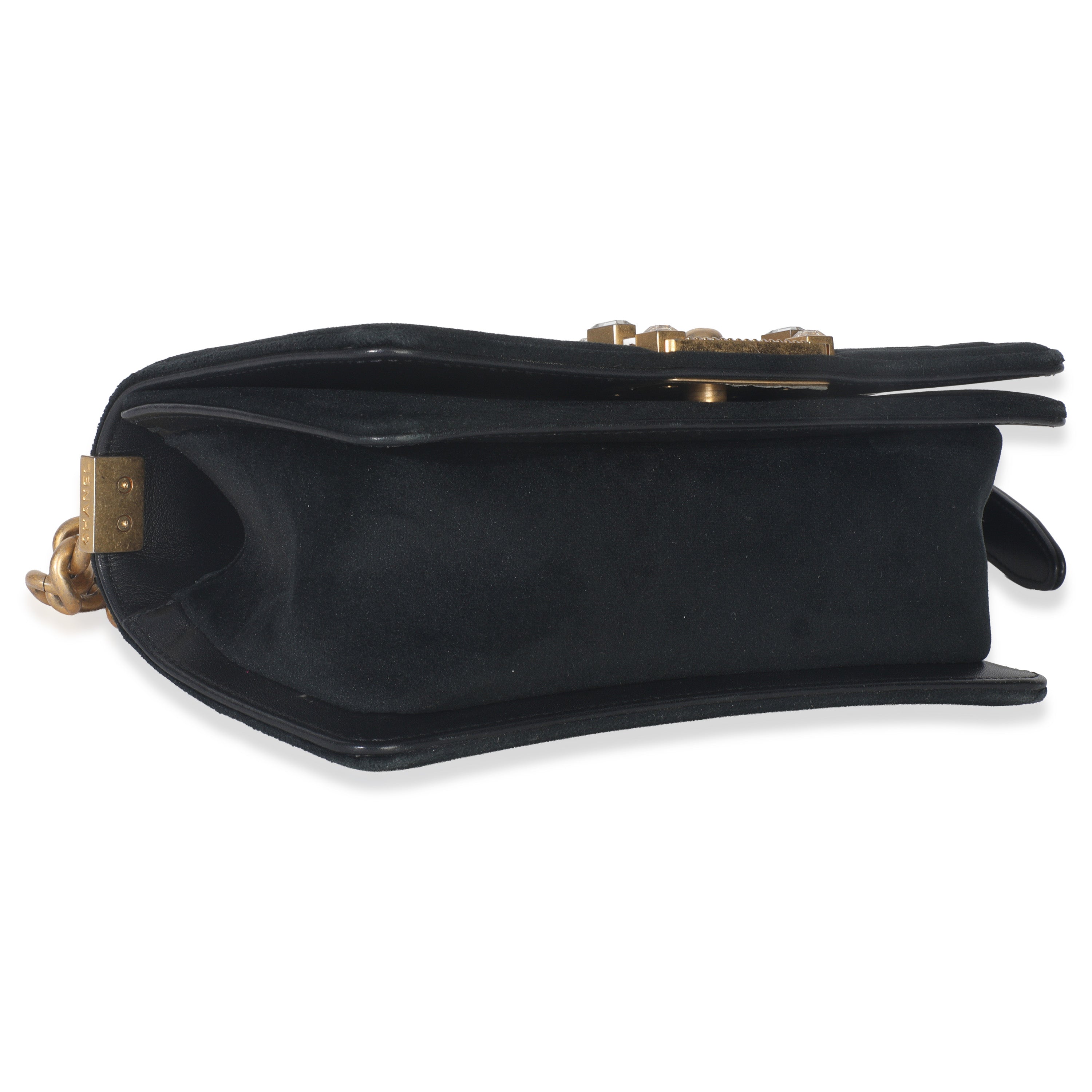 Black Quilted Velvet Strass Small Boy Bag