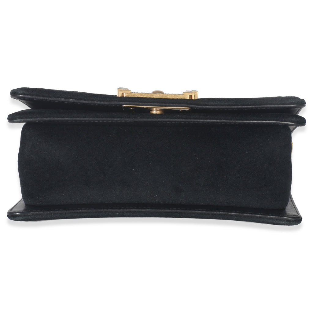 Black Quilted Velvet Strass Small Boy Bag