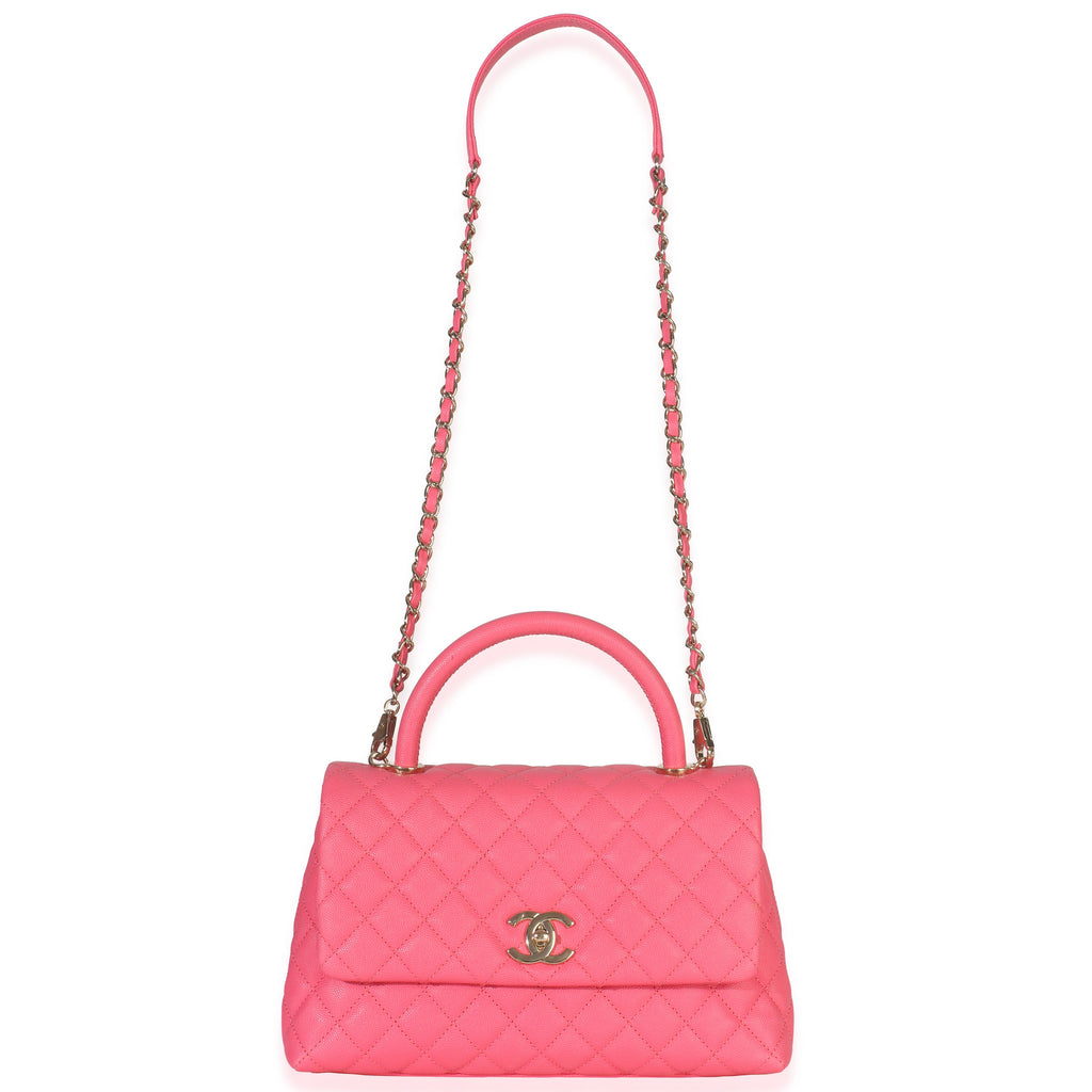 Pink Quilted Caviar Medium Coco Top Handle Flap Bag