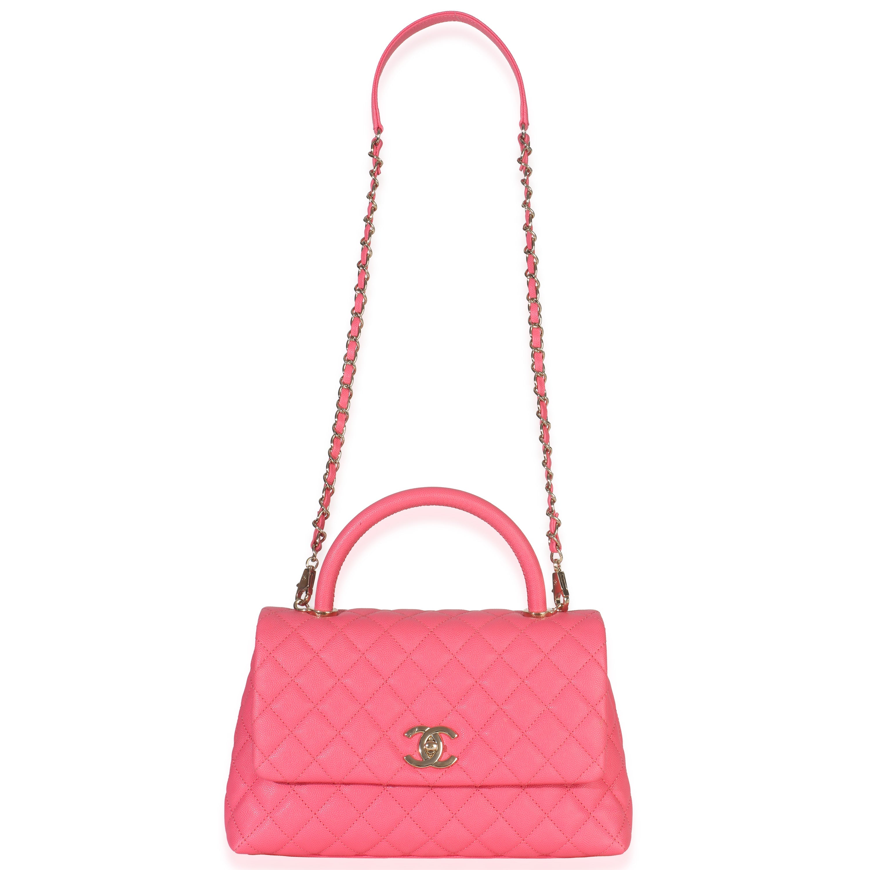 Pink Quilted Caviar Medium Coco Top Handle Flap Bag