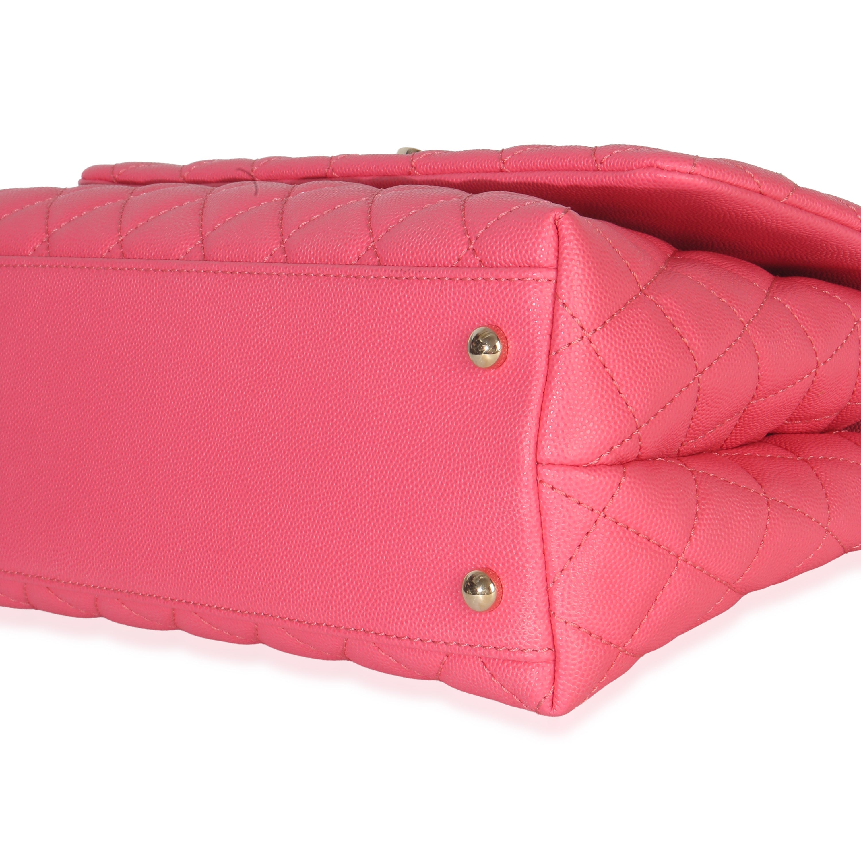 Pink Quilted Caviar Medium Coco Top Handle Flap Bag