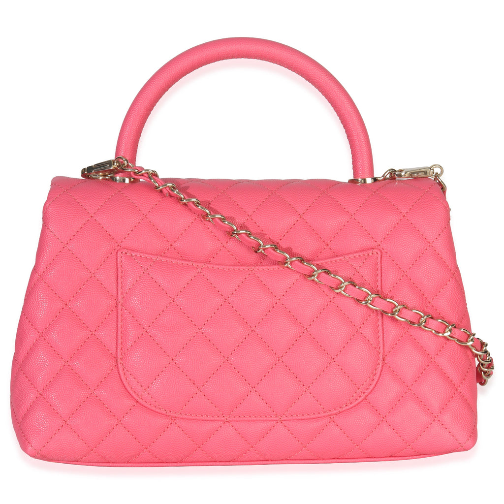 Pink Quilted Caviar Medium Coco Top Handle Flap Bag