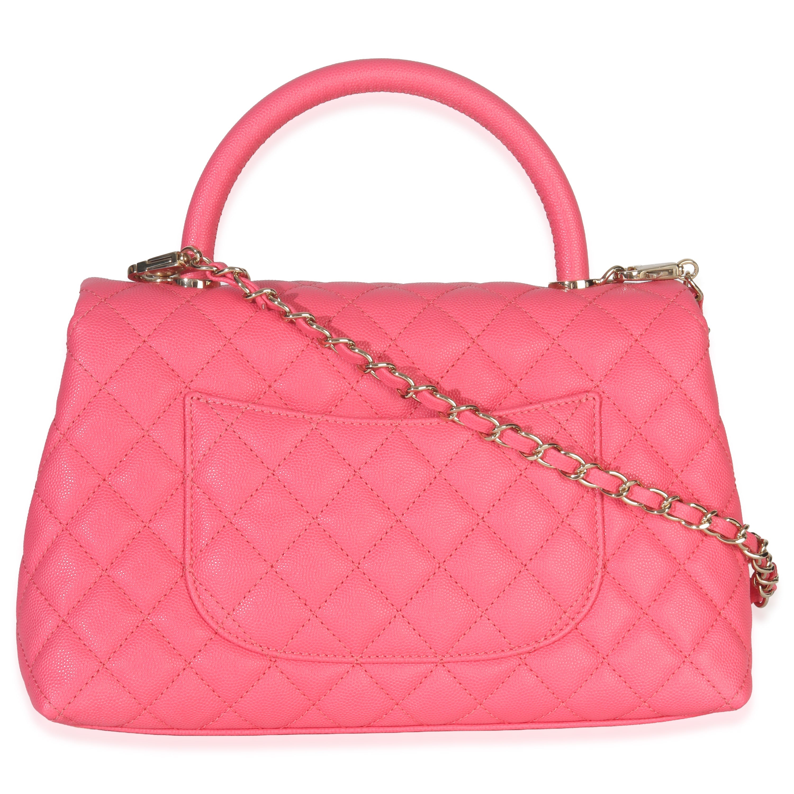 Pink Quilted Caviar Medium Coco Top Handle Flap Bag