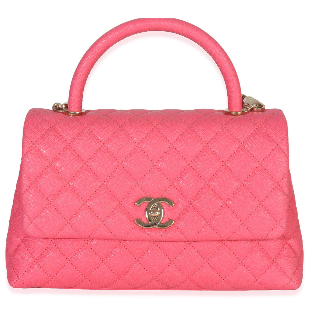 Pink Quilted Caviar Medium Coco Top Handle Flap Bag