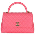 Pink Quilted Caviar Medium Coco Top Handle Flap Bag