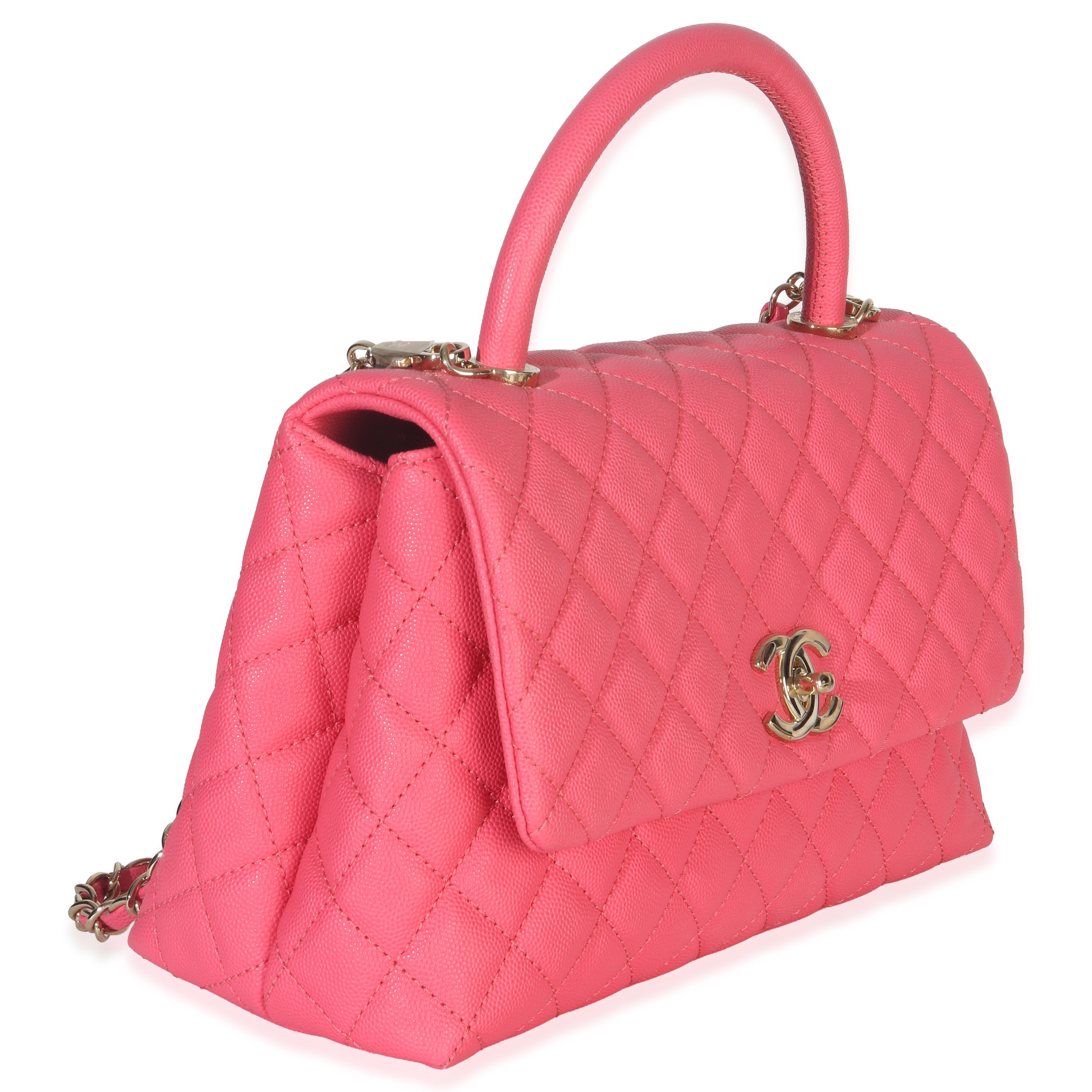 Pink Quilted Caviar Medium Coco Top Handle Flap Bag