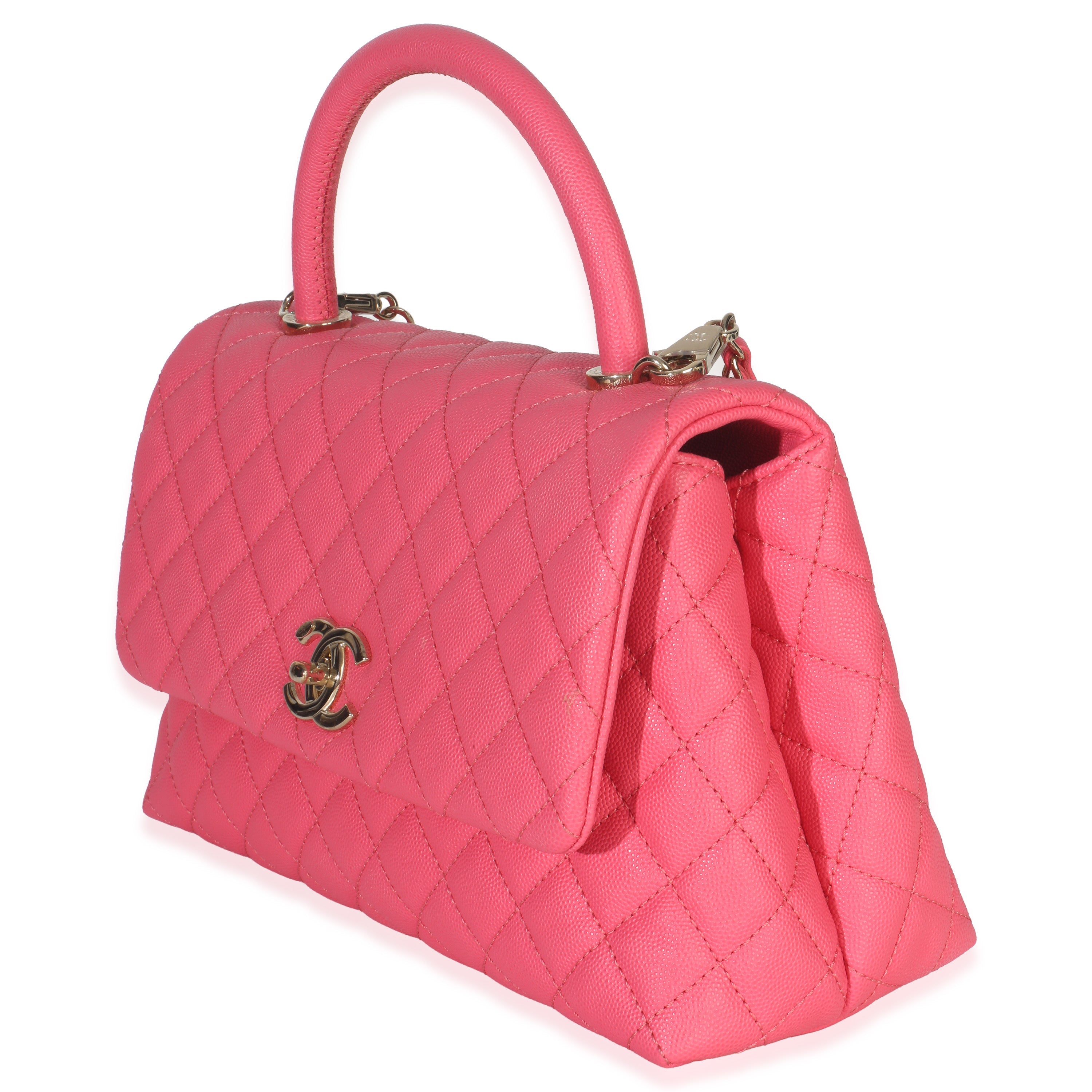 Pink Quilted Caviar Medium Coco Top Handle Flap Bag