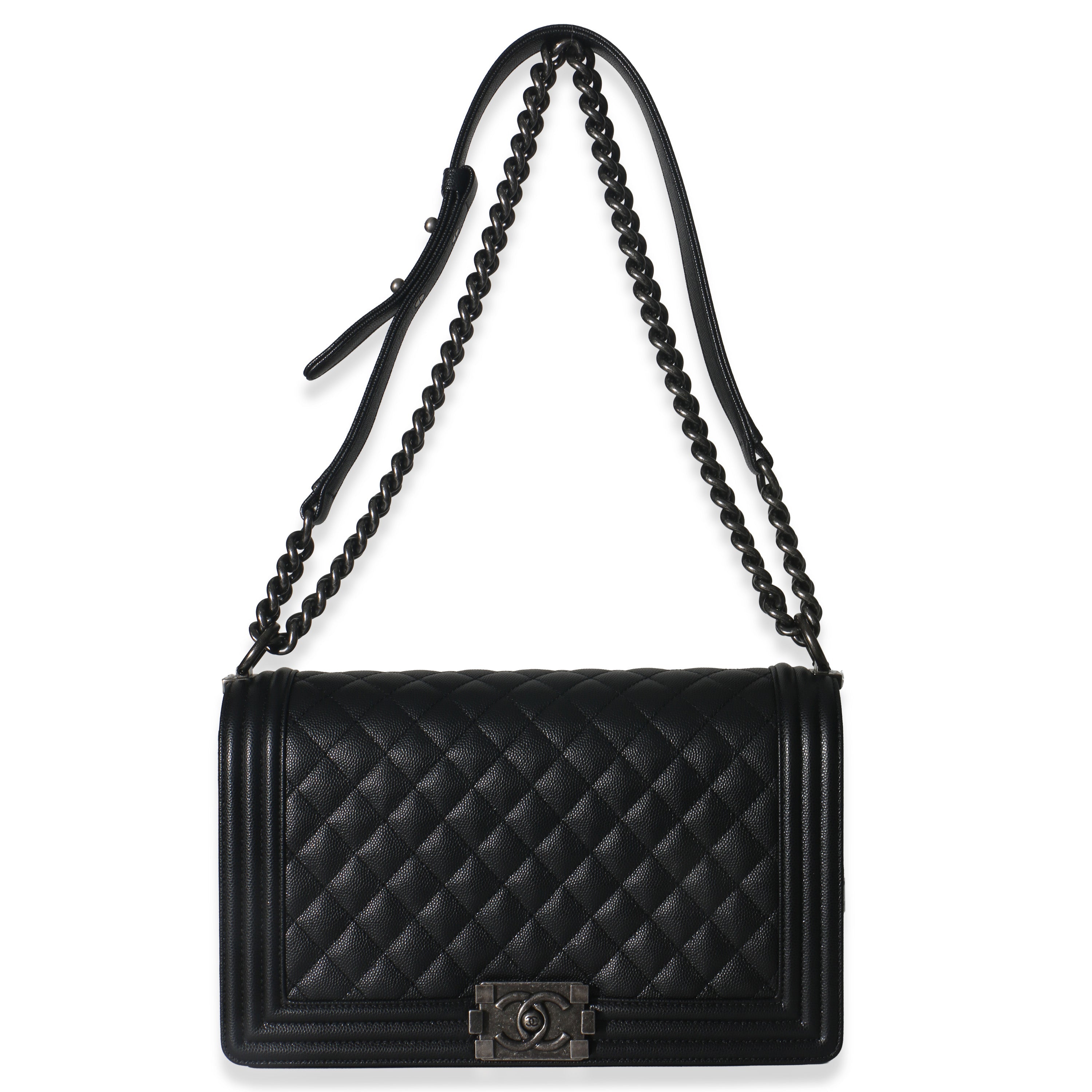 Black Quilted Caviar Large Boy Bag