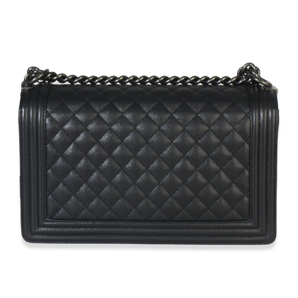 Black Quilted Caviar Large Boy Bag