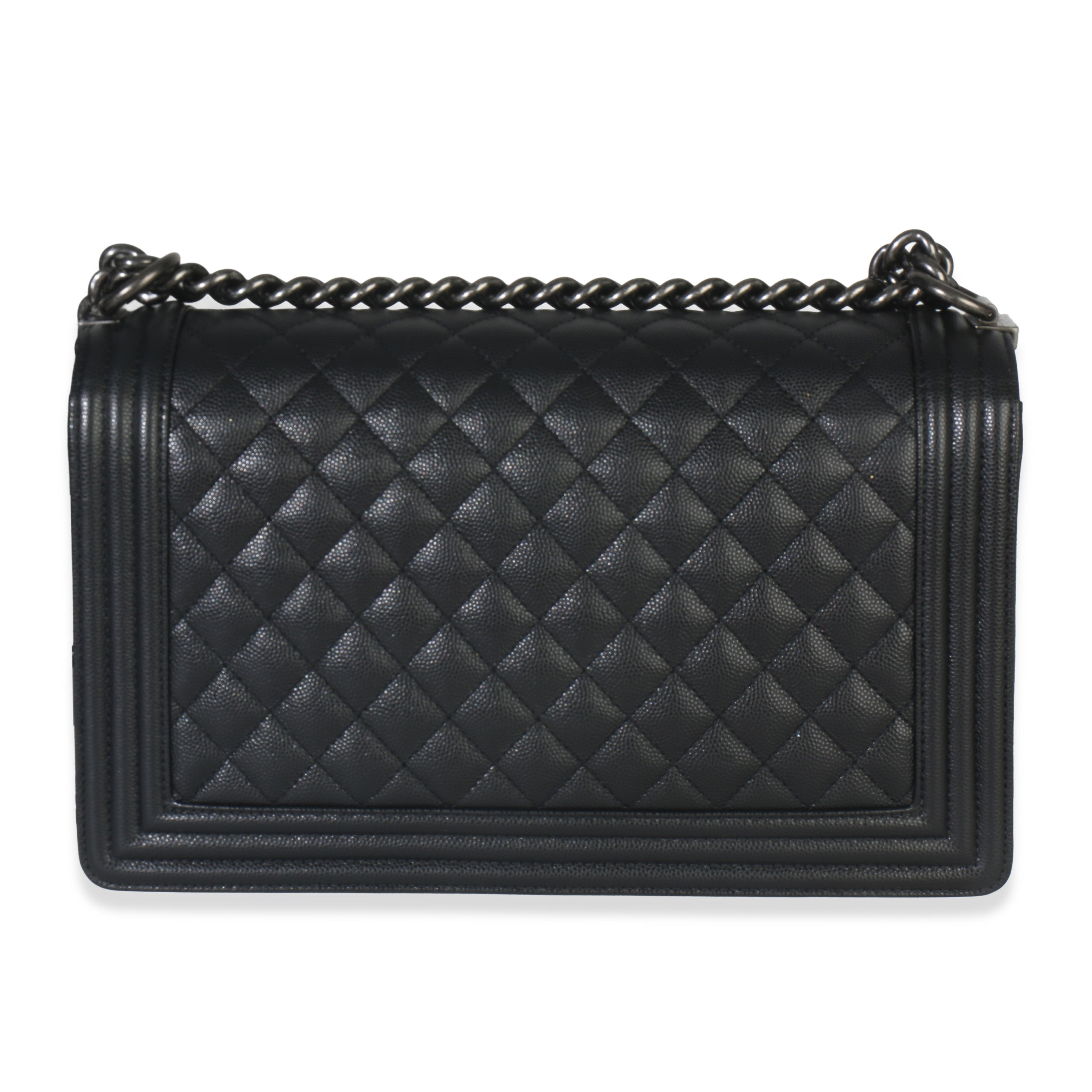 Black Quilted Caviar Large Boy Bag