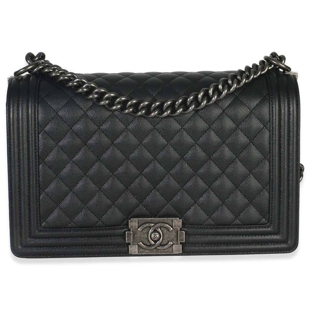 Black Quilted Caviar Large Boy Bag