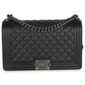 Black Quilted Caviar Large Boy Bag