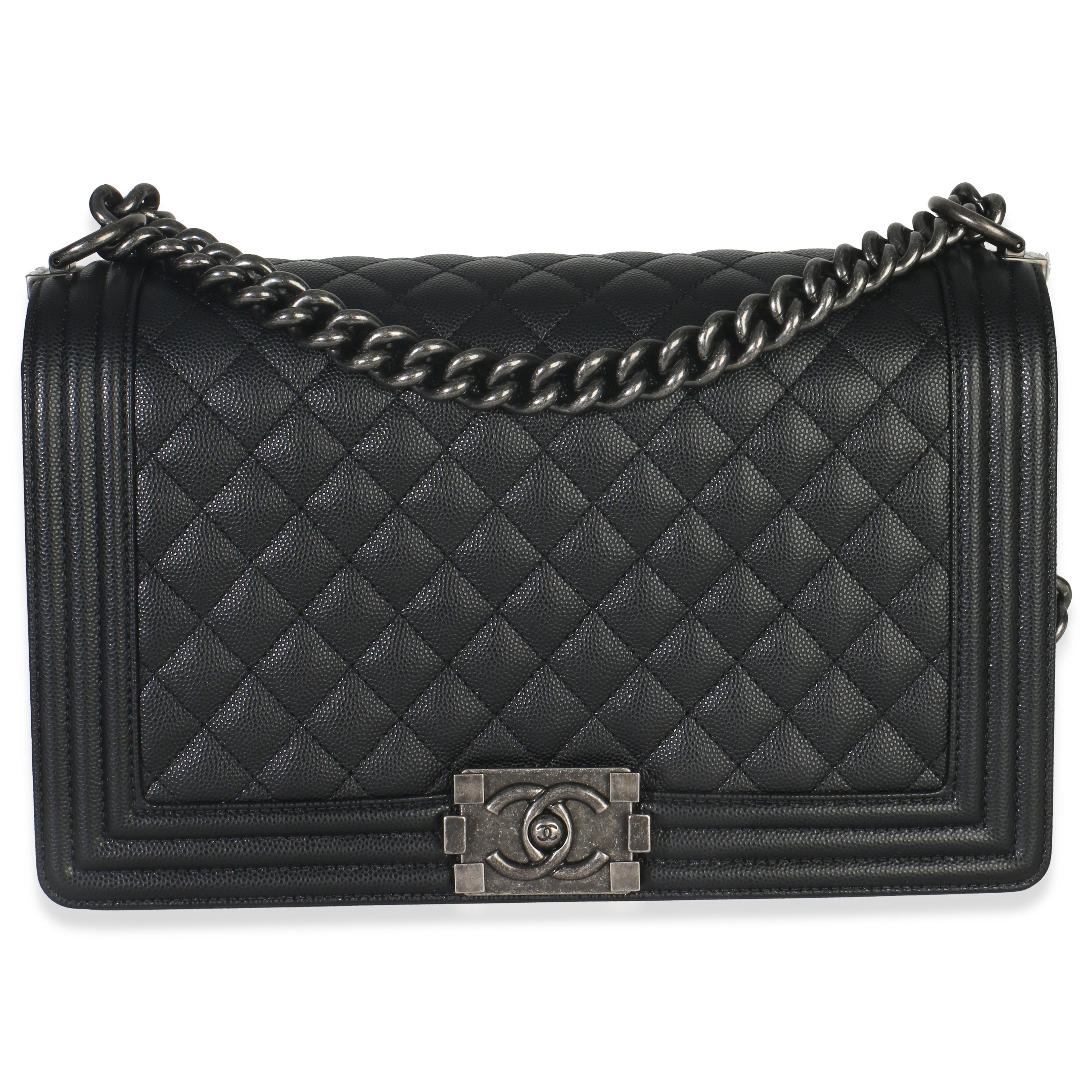 Black Quilted Caviar Large Boy Bag