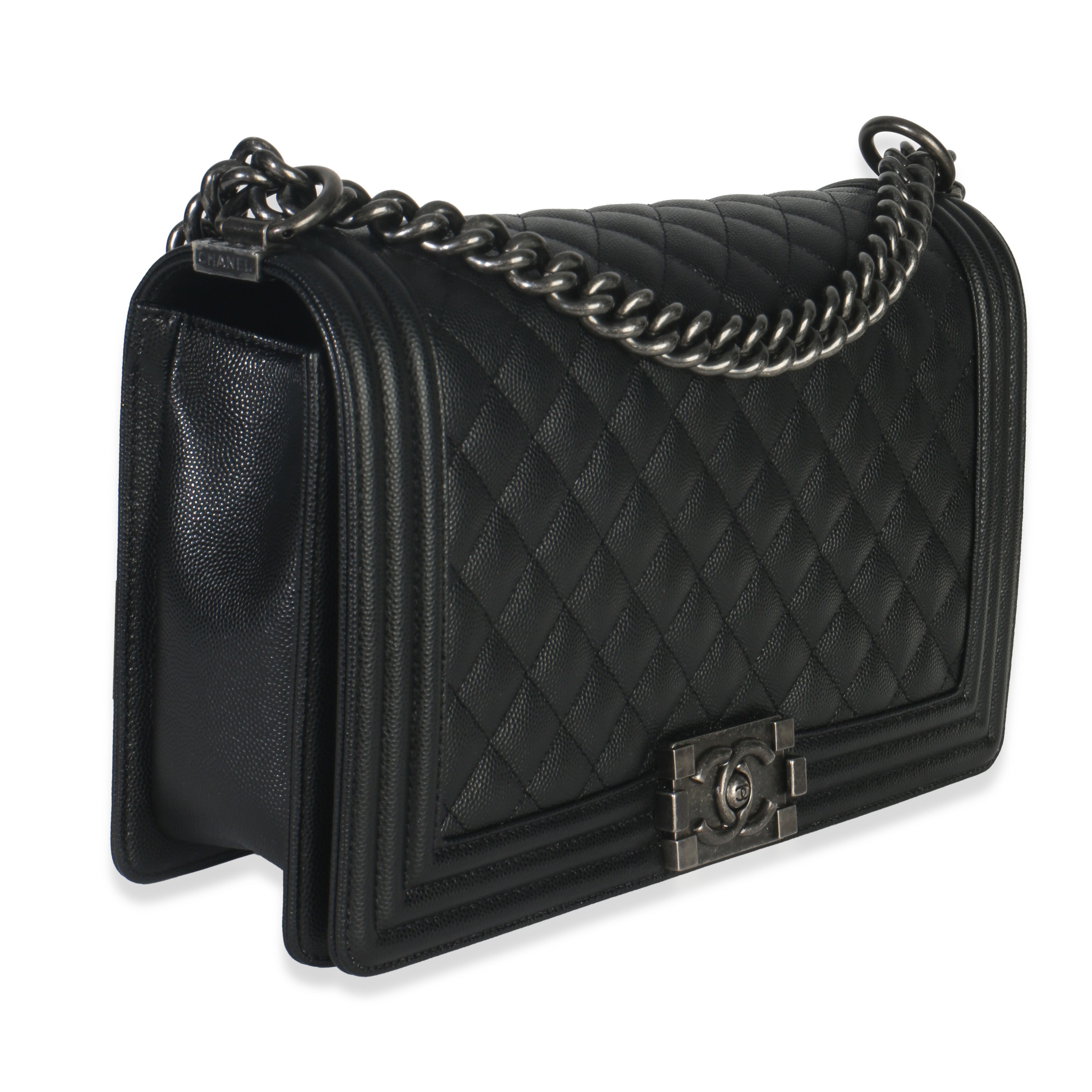 Black Quilted Caviar Large Boy Bag