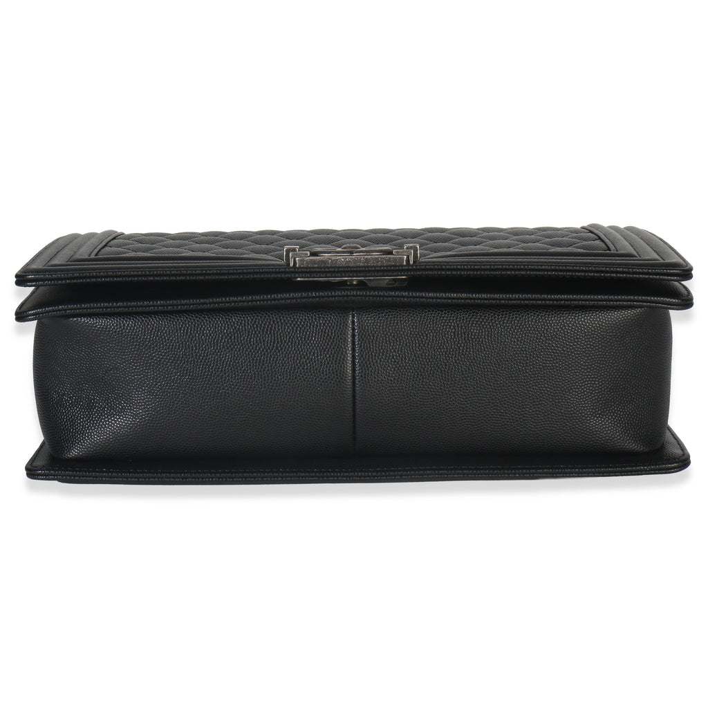 Black Quilted Caviar Large Boy Bag