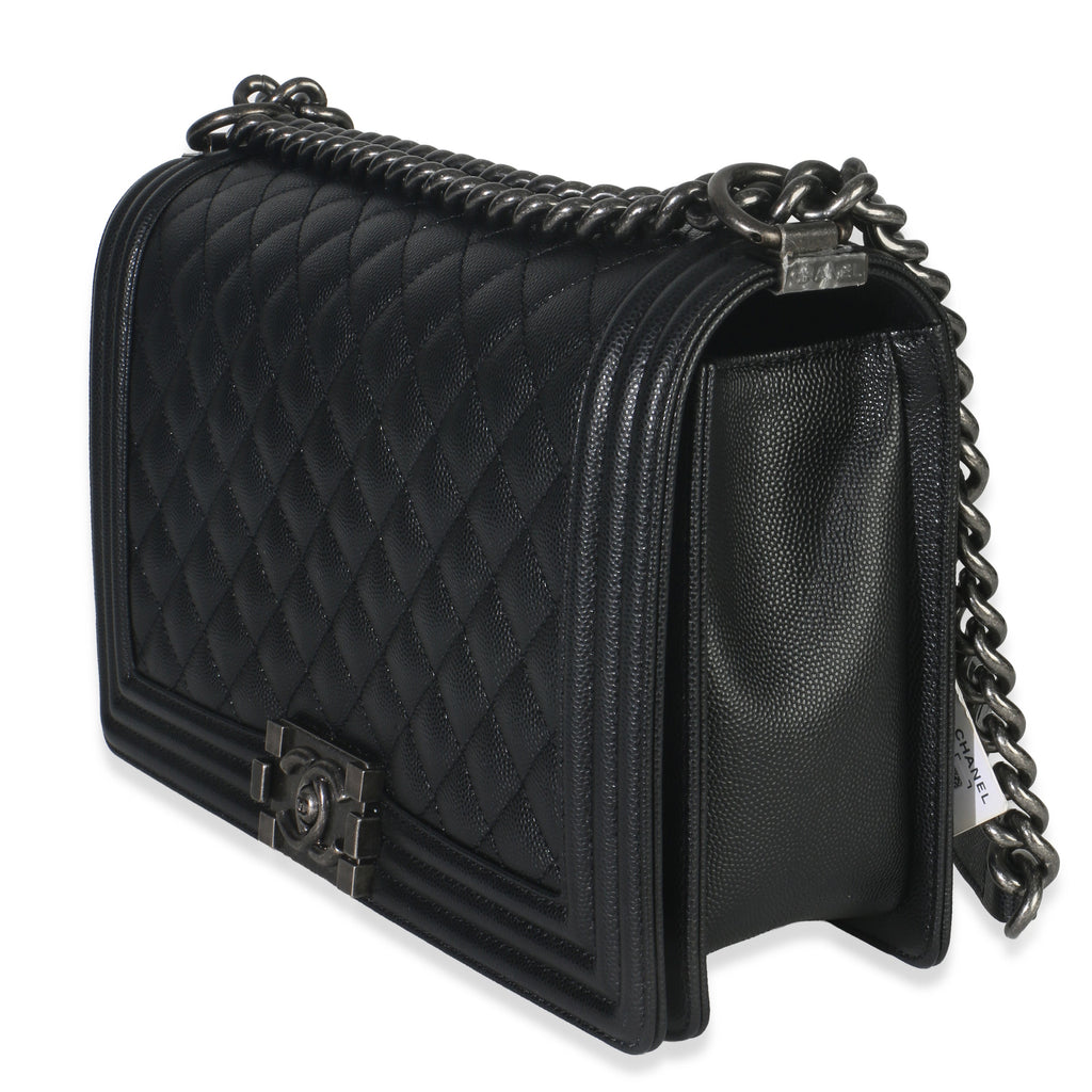 Black Quilted Caviar Large Boy Bag