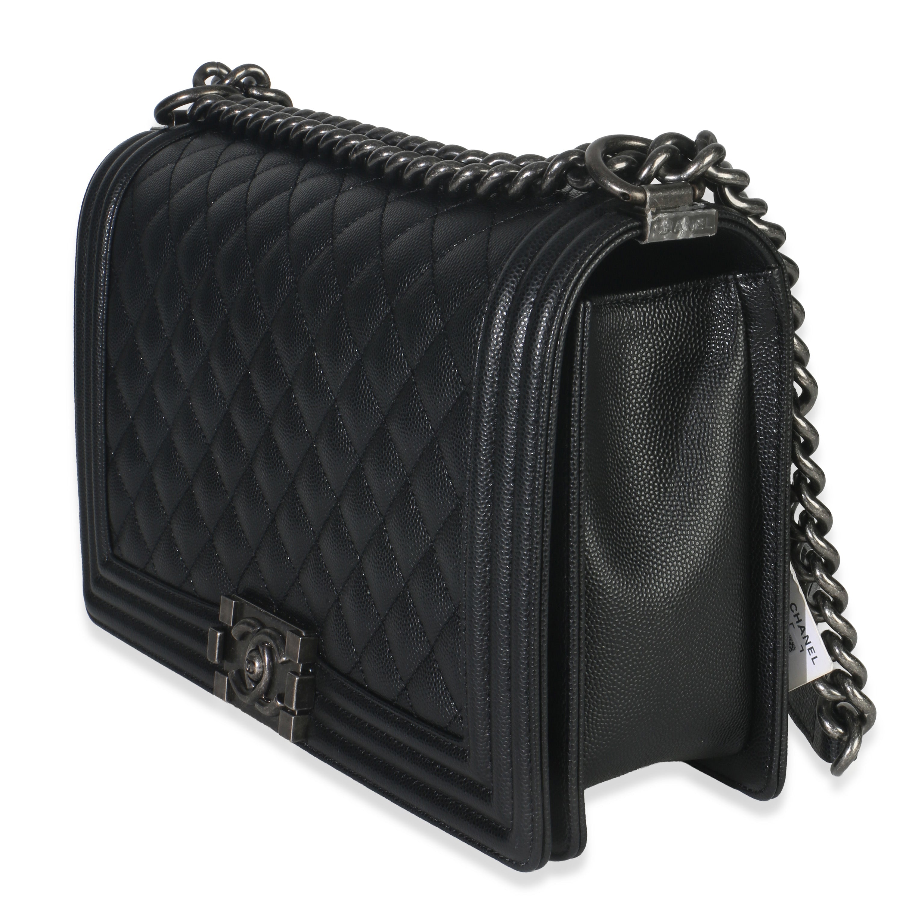 Black Quilted Caviar Large Boy Bag