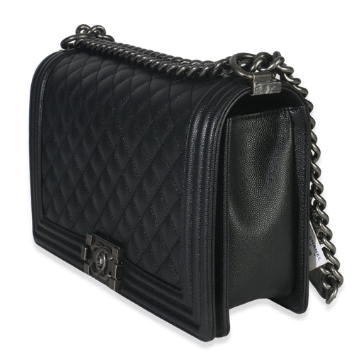 Black Quilted Caviar Large Boy Bag