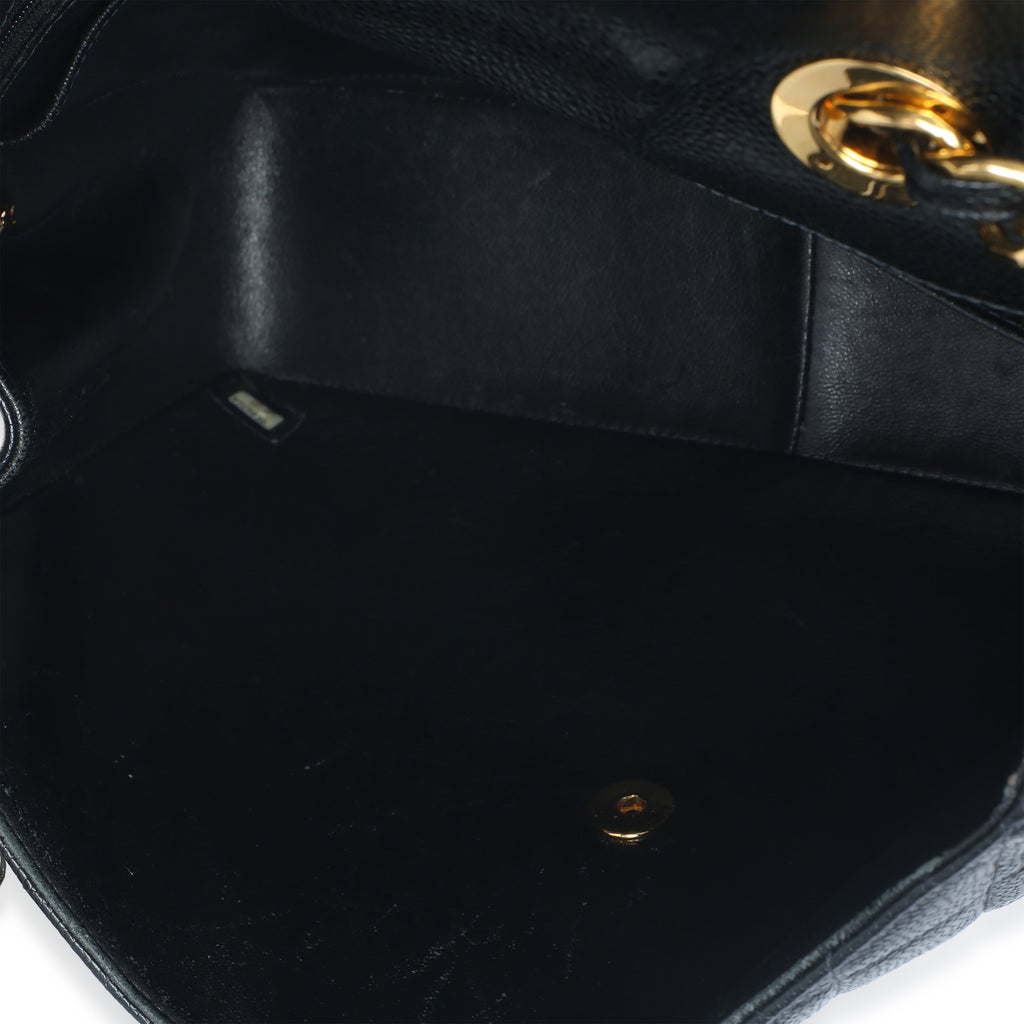 Vintage 24K Black Quilted Caviar Jumbo Single Flap Bag