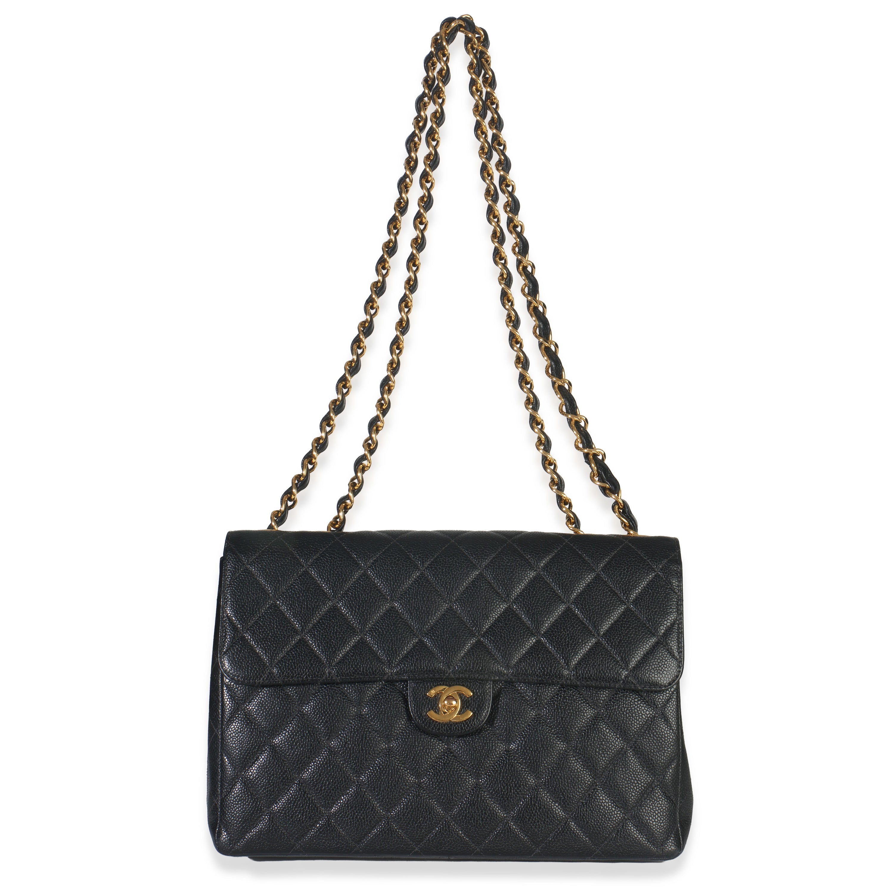 Vintage 24K Black Quilted Caviar Jumbo Single Flap Bag