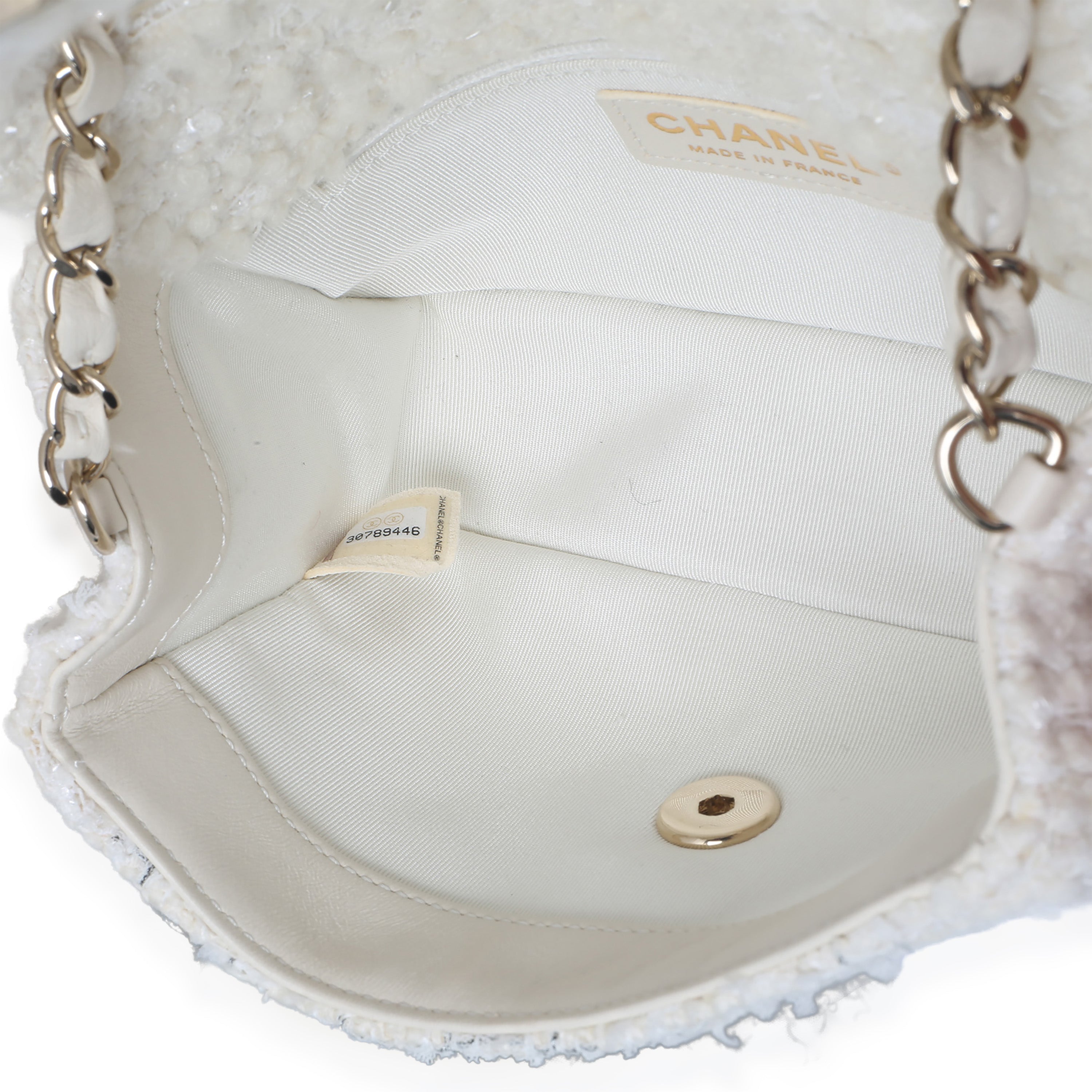 White Quilted Tweed Small Flap Bag