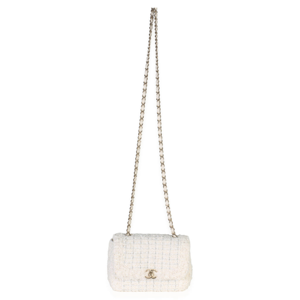 White Quilted Tweed Small Flap Bag