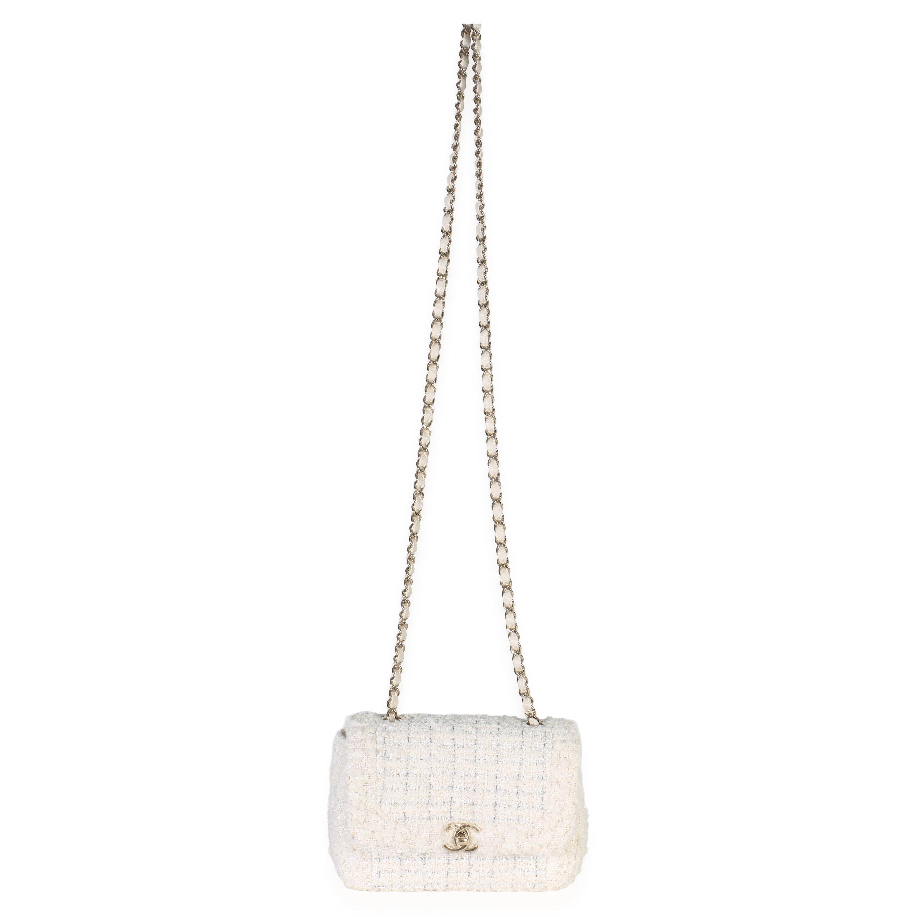 White Quilted Tweed Small Flap Bag