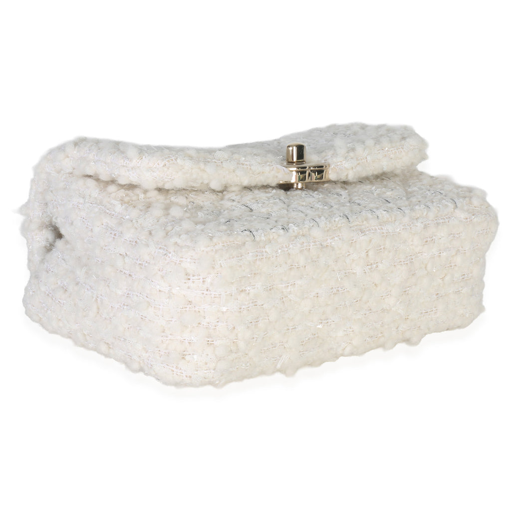 White Quilted Tweed Small Flap Bag