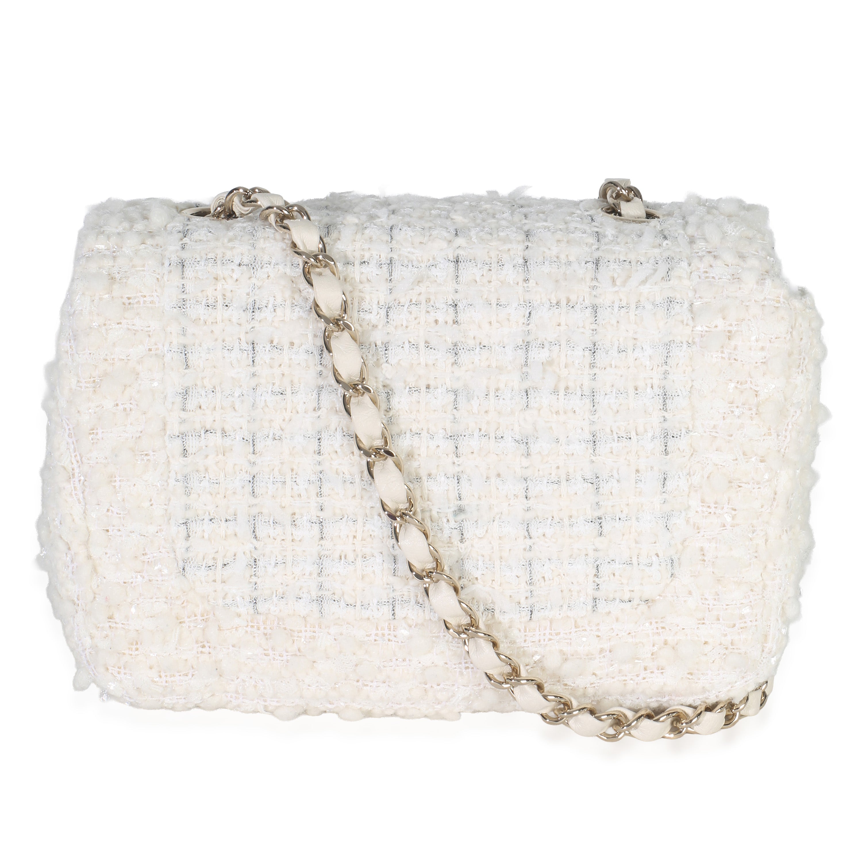 White Quilted Tweed Small Flap Bag