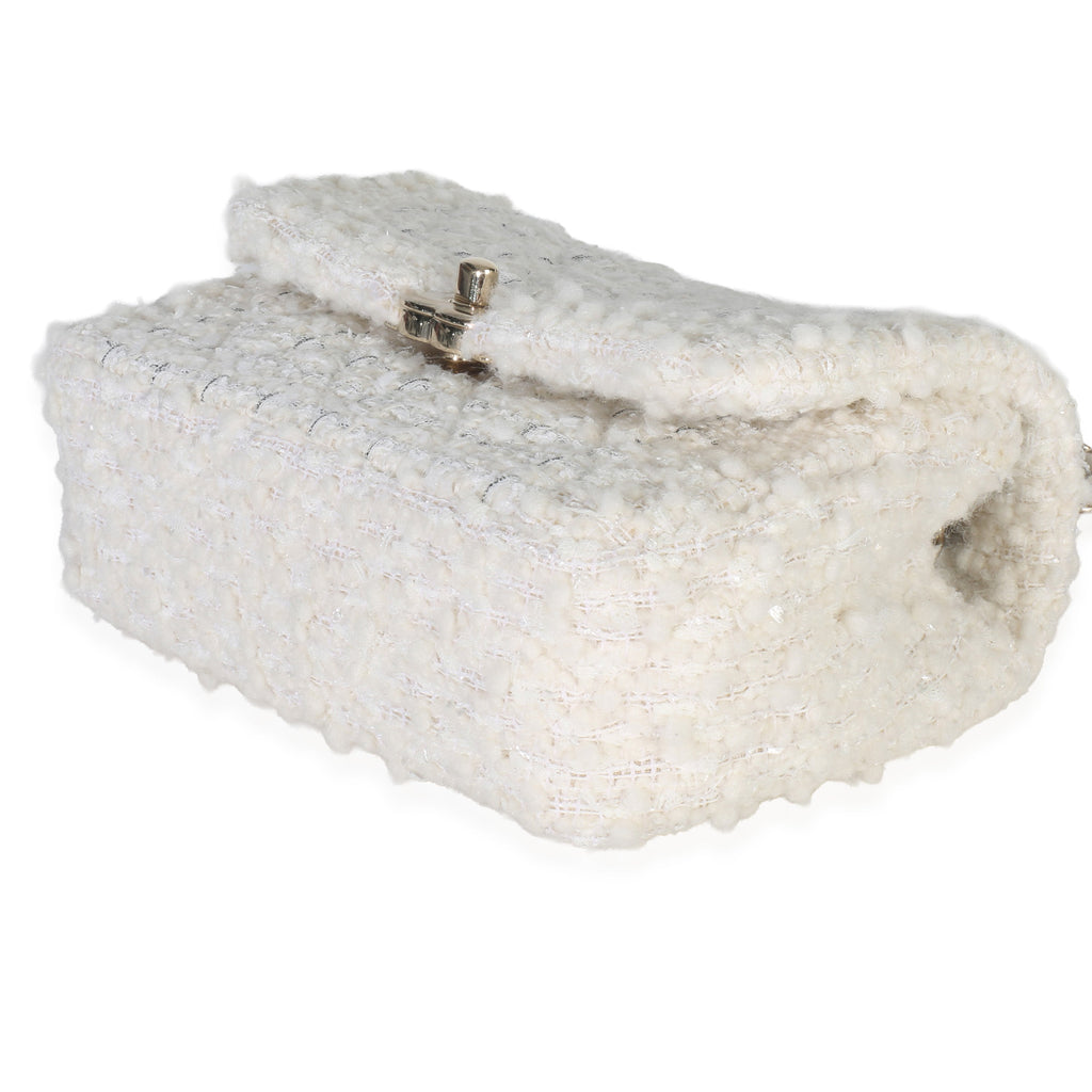 White Quilted Tweed Small Flap Bag